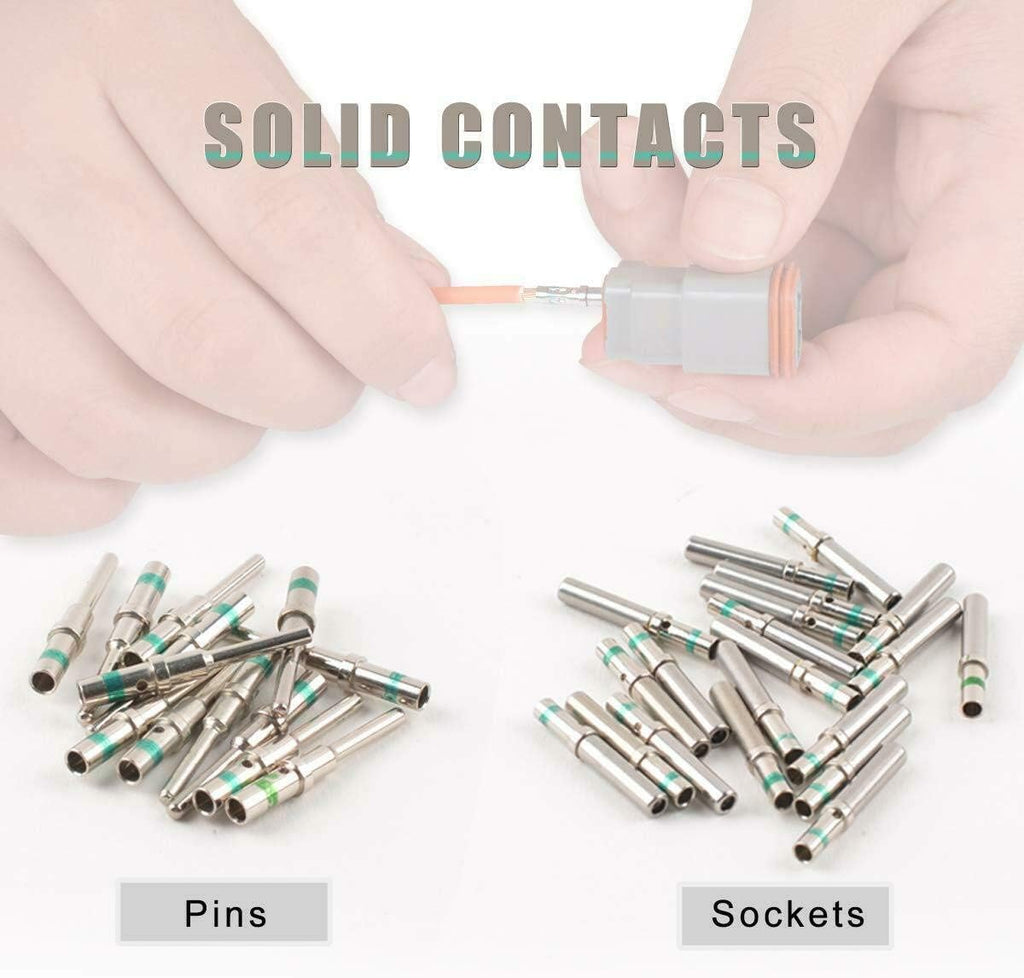 DT Connector 2 Pin Gray Waterproof Electrical Wire Connector with Deutsch Solid Contacts 14-20 AWG and Sealing Plugs, 3 Sets G1407