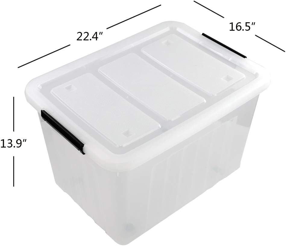 30 L Clear Plastic Storage Box with Wheels, 4-Pack F9704