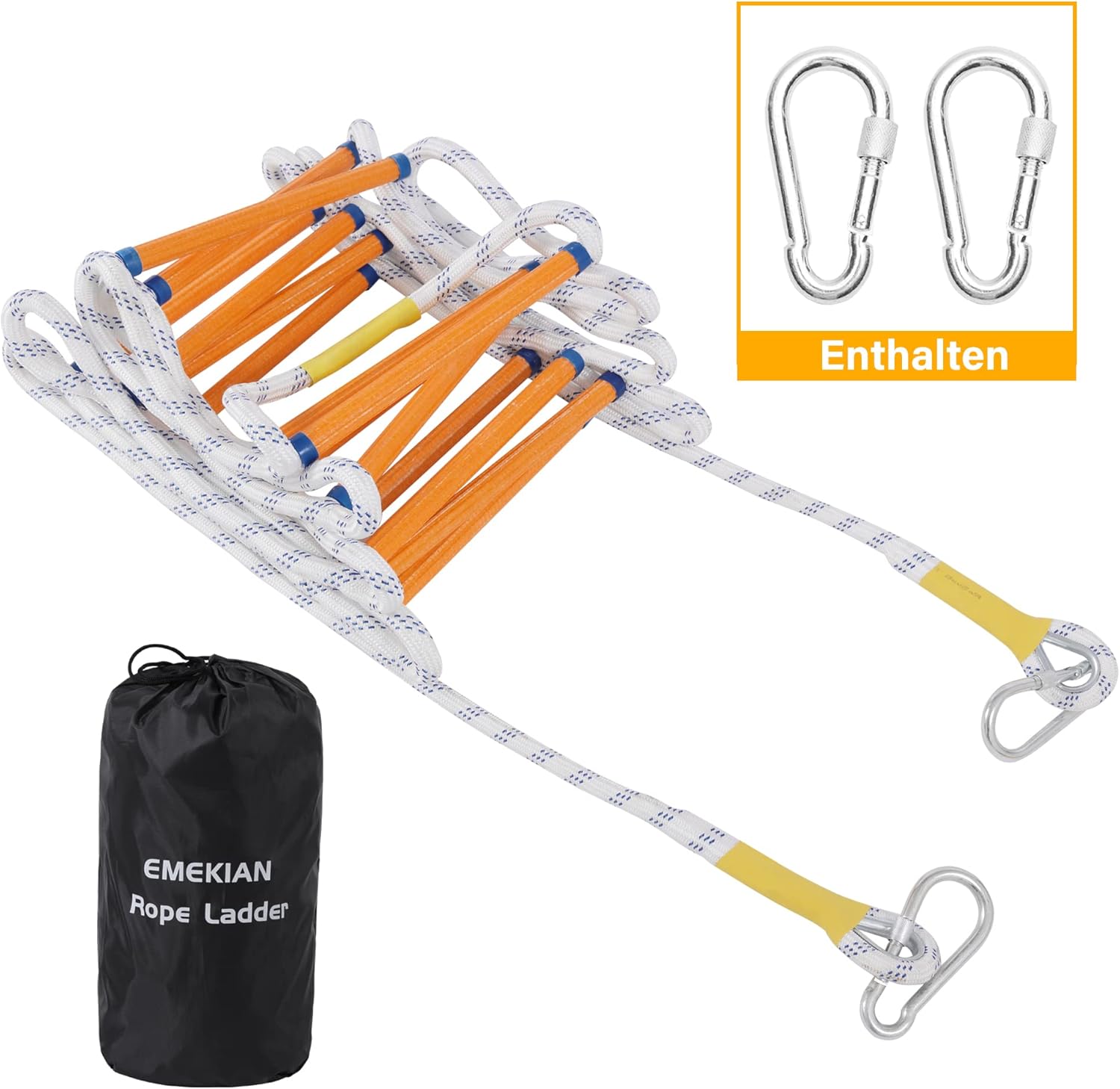 Emergency Fire Escape Ladder Flame Resistant Safety Extension Rope Ladder with 2 Hooks, 2M 6.6FT L340240