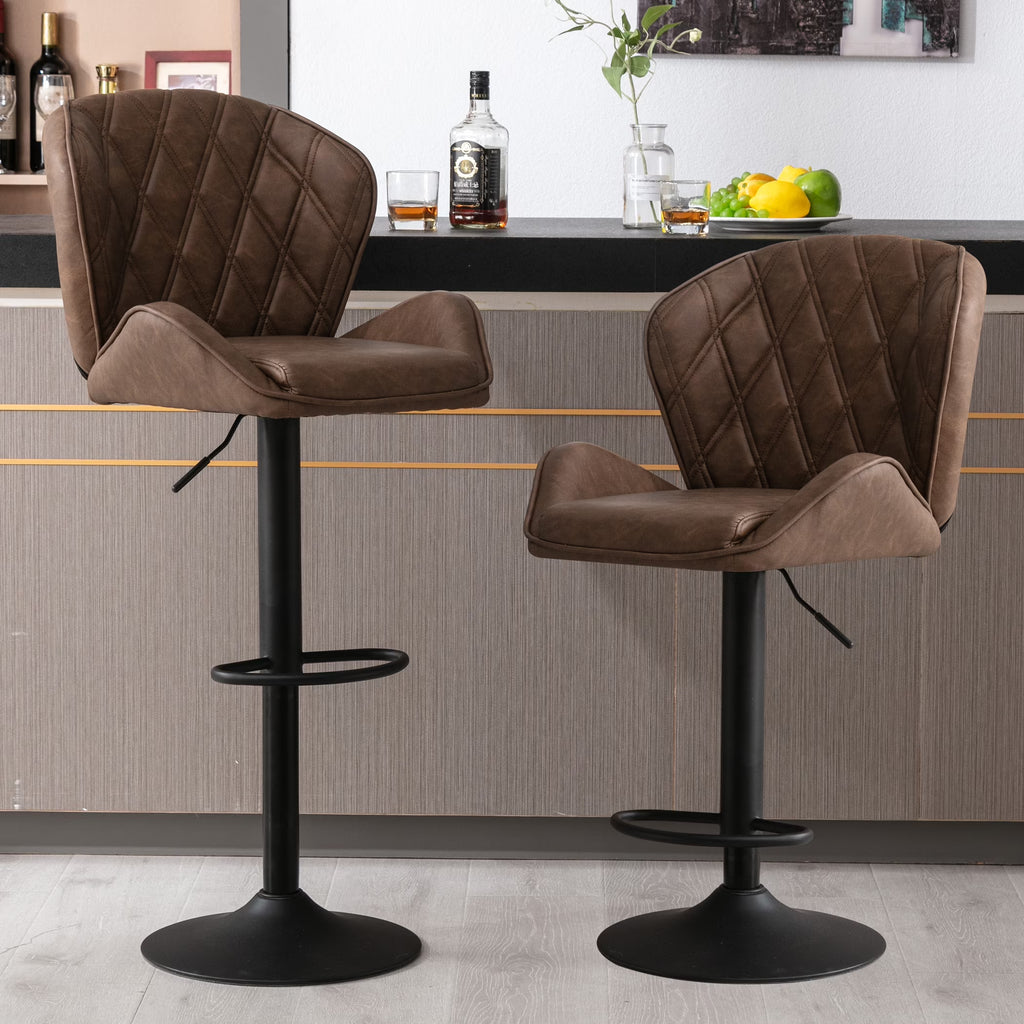 Brown Velvet Bar Stools Set of 2 with Armrest S3781
