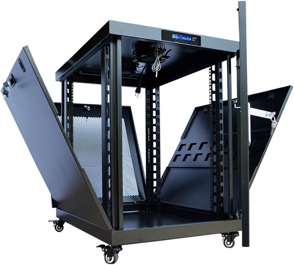 15U 35 inch Deep Server Rack Cabinet Enclosure with Cooling Fans, LCD Screen, Thermostat, PDU, Casters, Shelf W900740