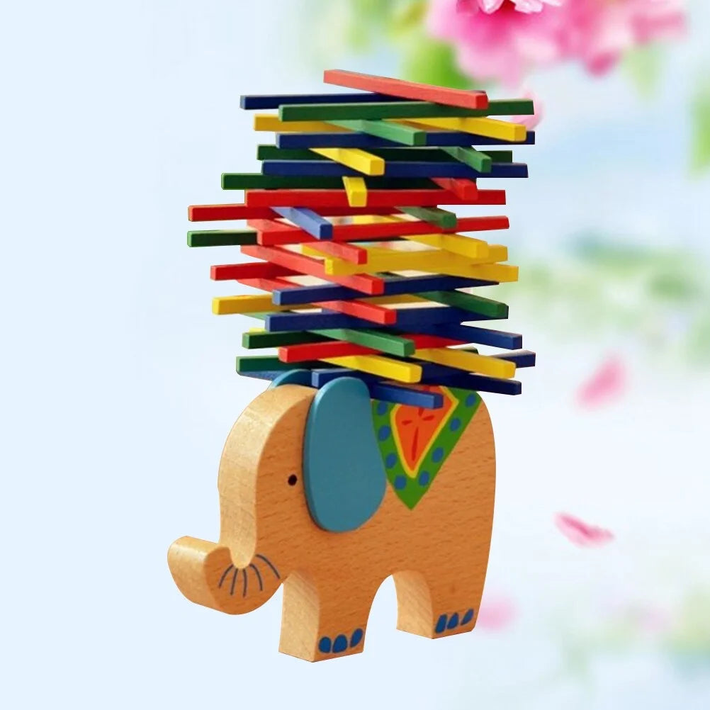 Wooden Stackable Building Blocks Set Balancing Games Playset Toys Educational Toys for Kids Children(Elephant) O17310