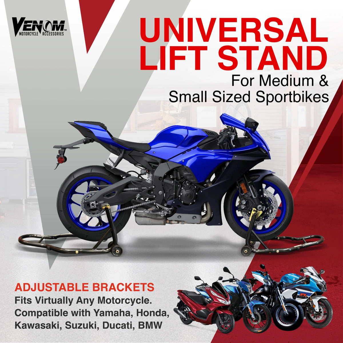 Universal Motorcycle Front Fork & Rear Paddle Combo Wheel Lift Stands Z537157