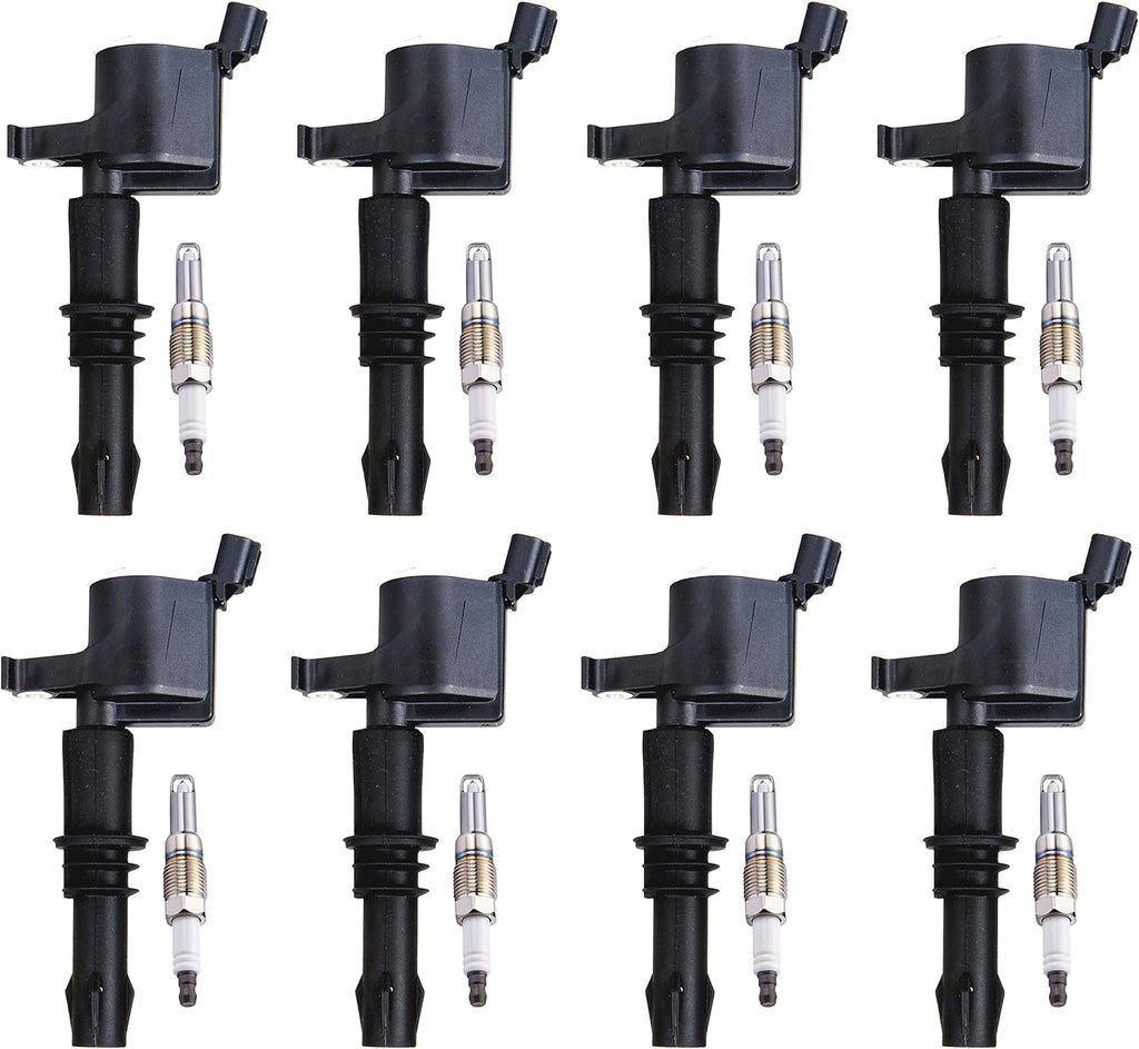 Set of 8 Platinum Spark Plug and 8 Ignition Coil Pack Compatible with Ford 5.4L 4.6L A281644