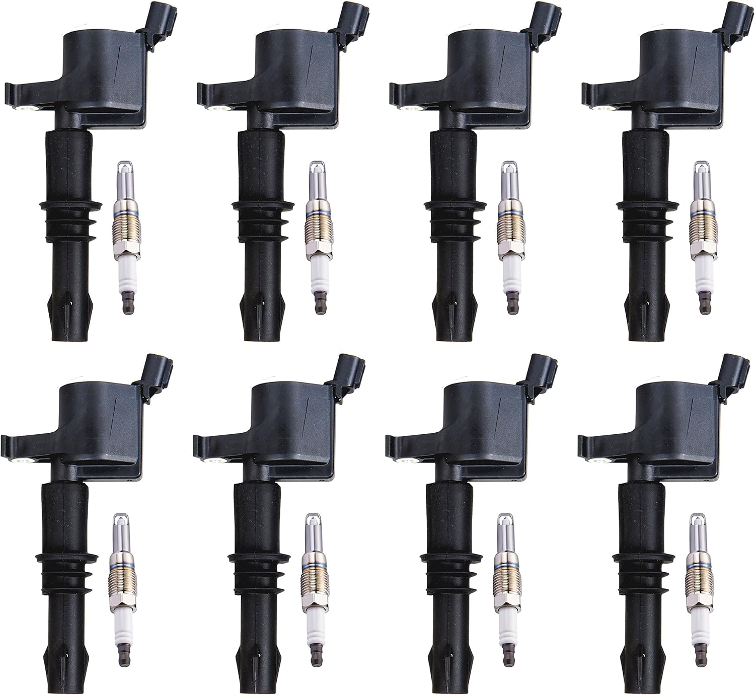 Set of 8 Platinum Spark Plug and 8 Ignition Coil Pack Compatible with Ford 5.4L 4.6L A281644