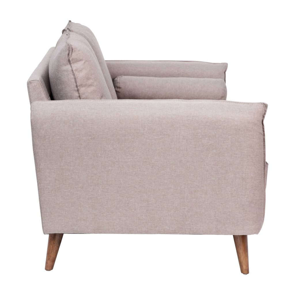 Taupe Faux Linen Loveseat Sofa with Solid Wood Legs D4381