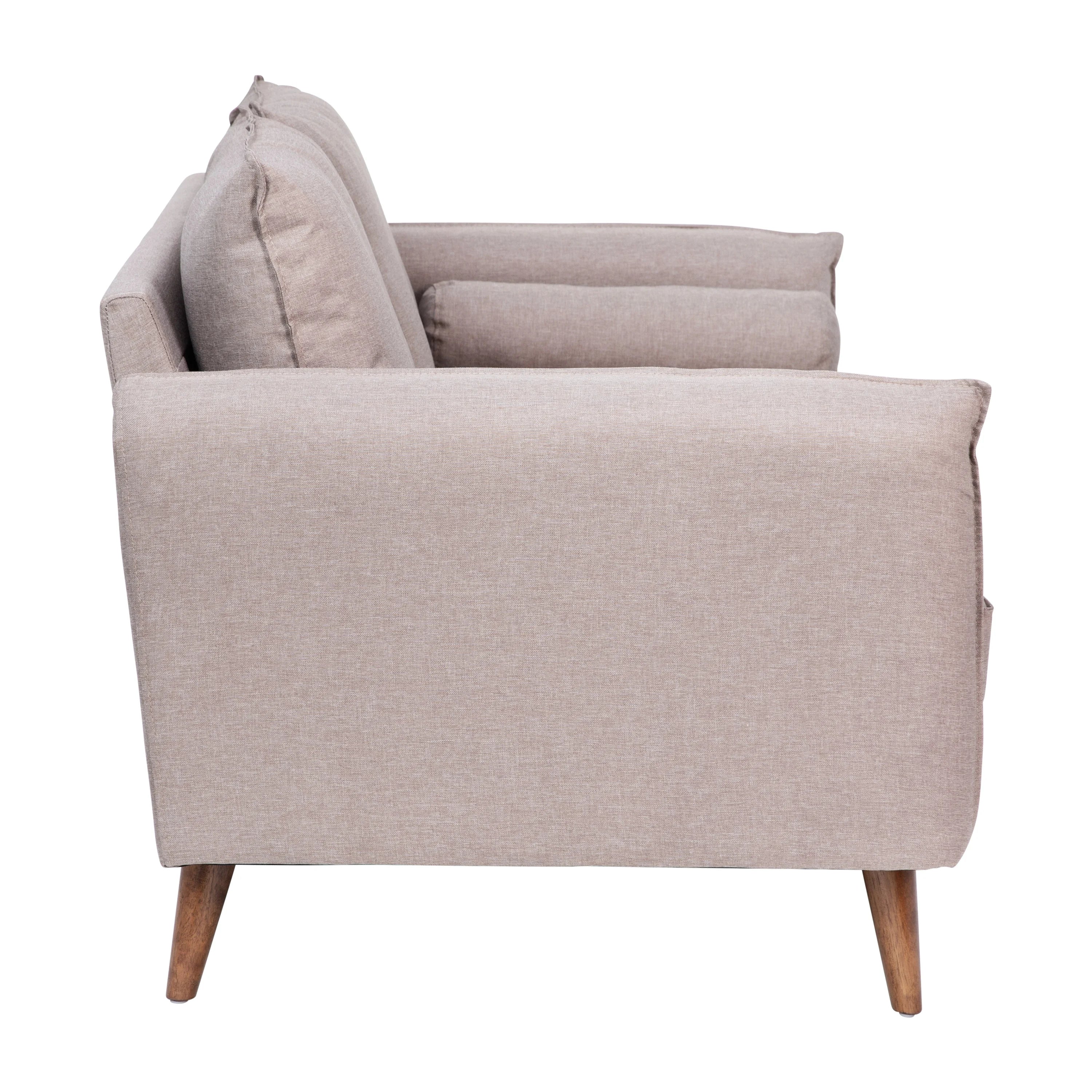 Taupe Faux Linen Loveseat Sofa with Solid Wood Legs D4381