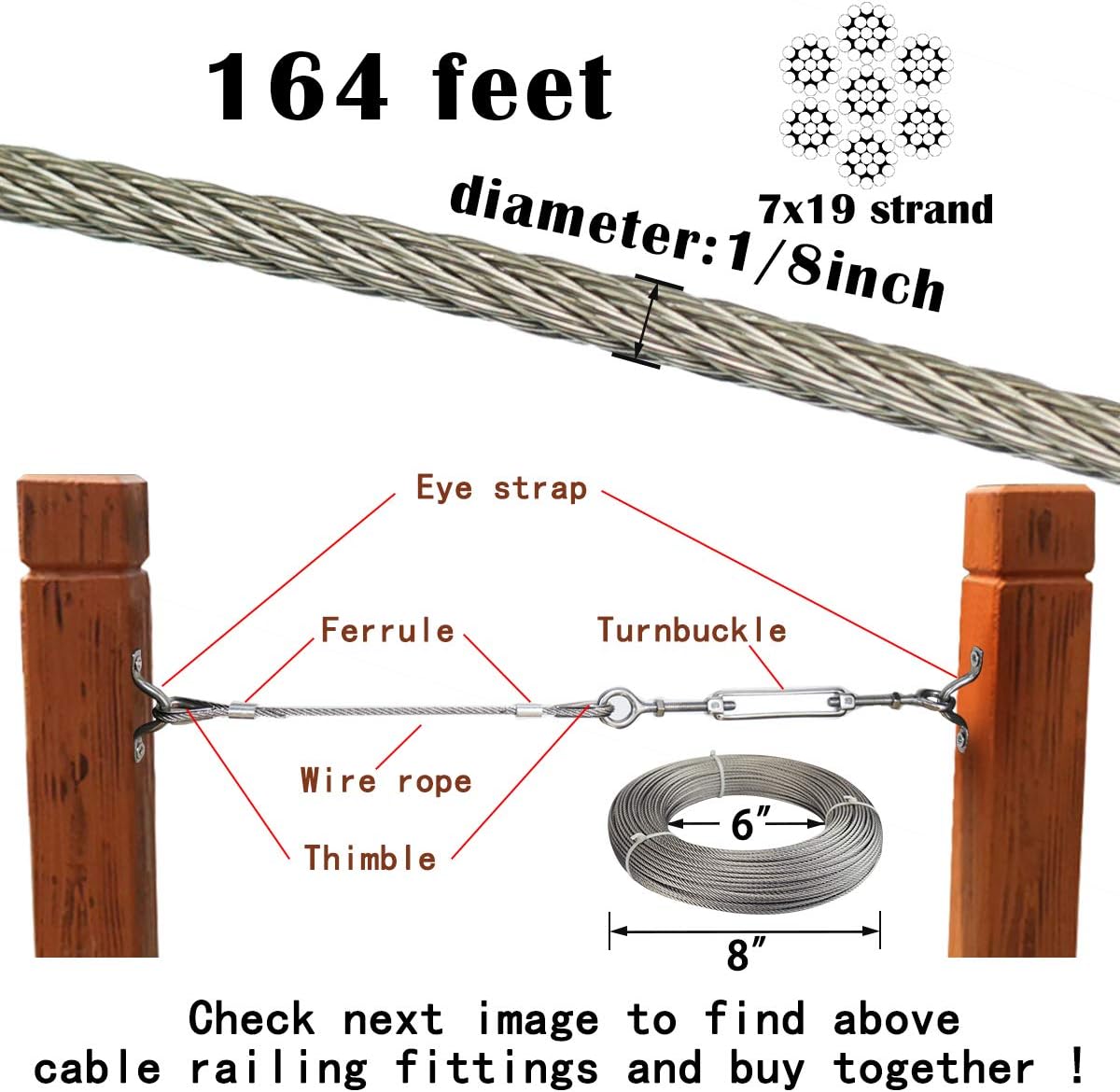 165Feet 5/32 Stainless Steel Wire Rope F2648