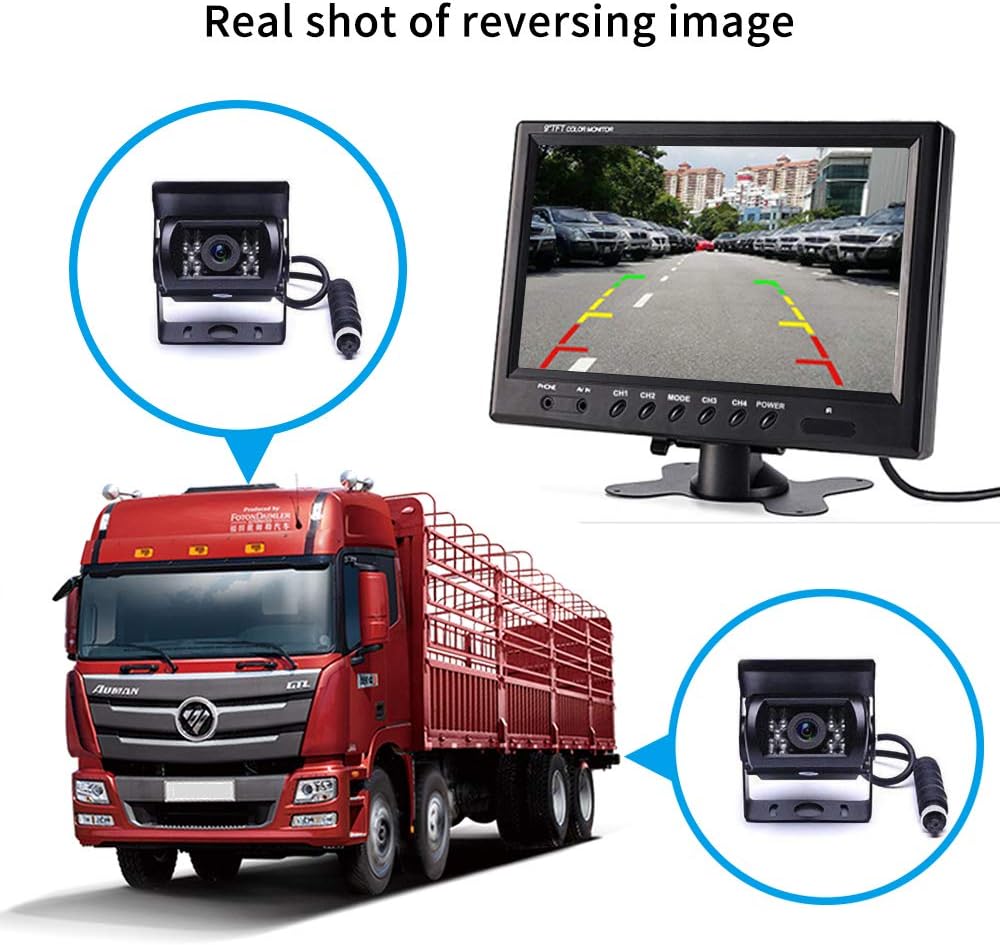 9'' Quad Split Screen HD Rear Backup Camera Monitor System, Waterproof IR Night Vision Backup Camera A1745