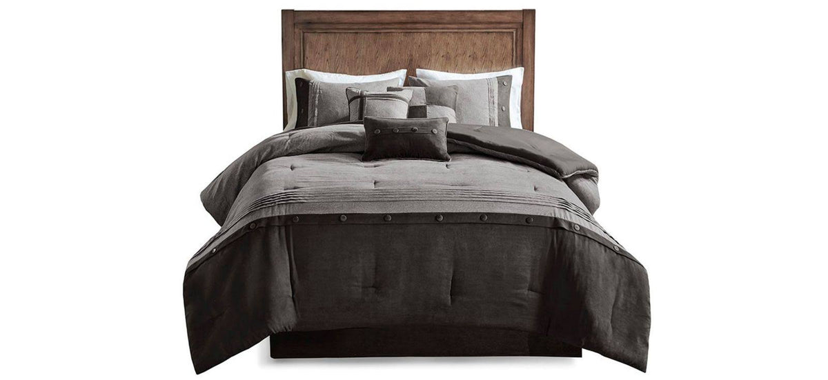 7 Piece Faux Suede Comforter Bedding Set, California King, Gray Y30060
