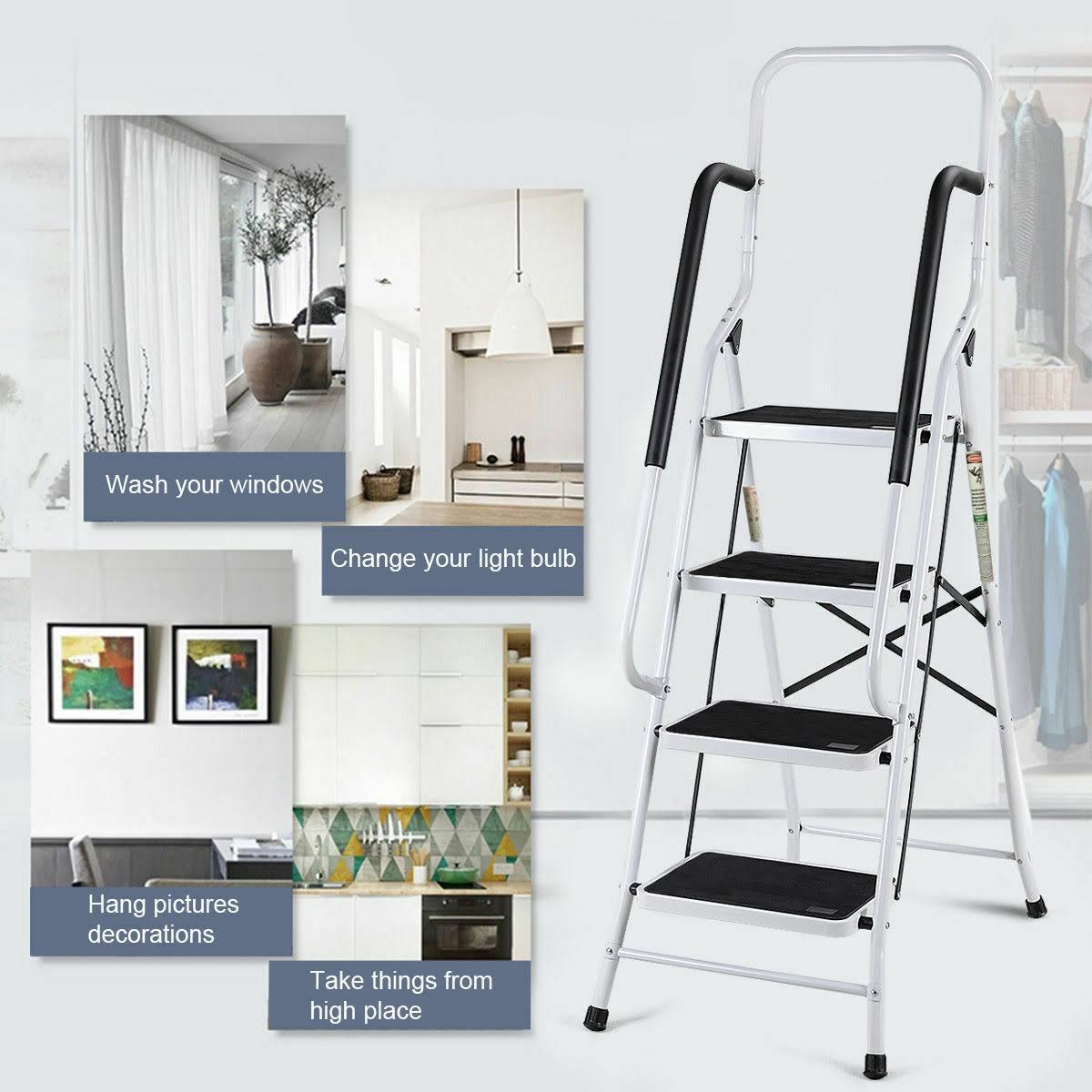 4 Step Folding Stool Ladder with Handrails D803059