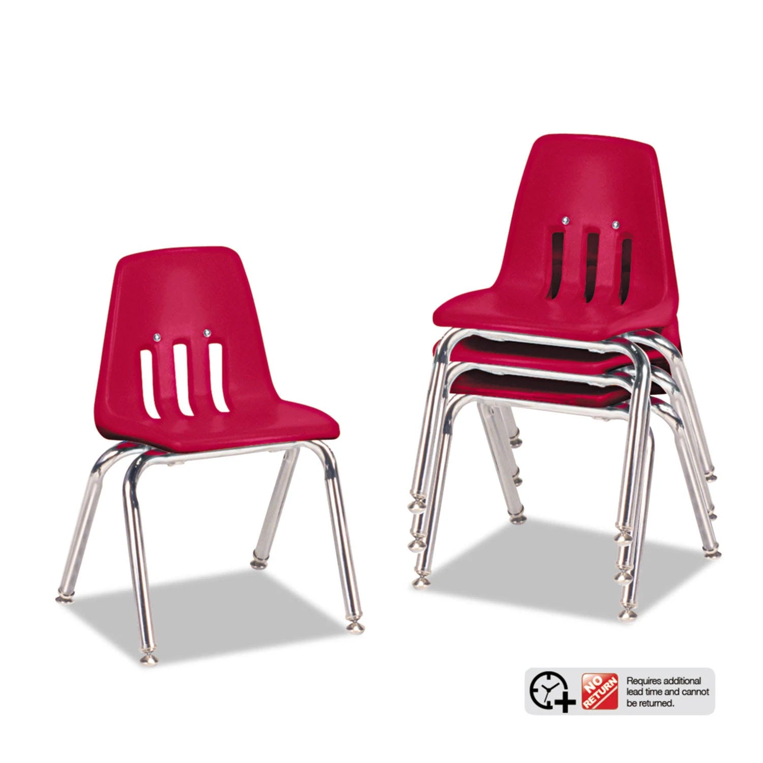 Red/Chrome Classroom Chairs, 12x22 Seat Height, 4/Carton I241
