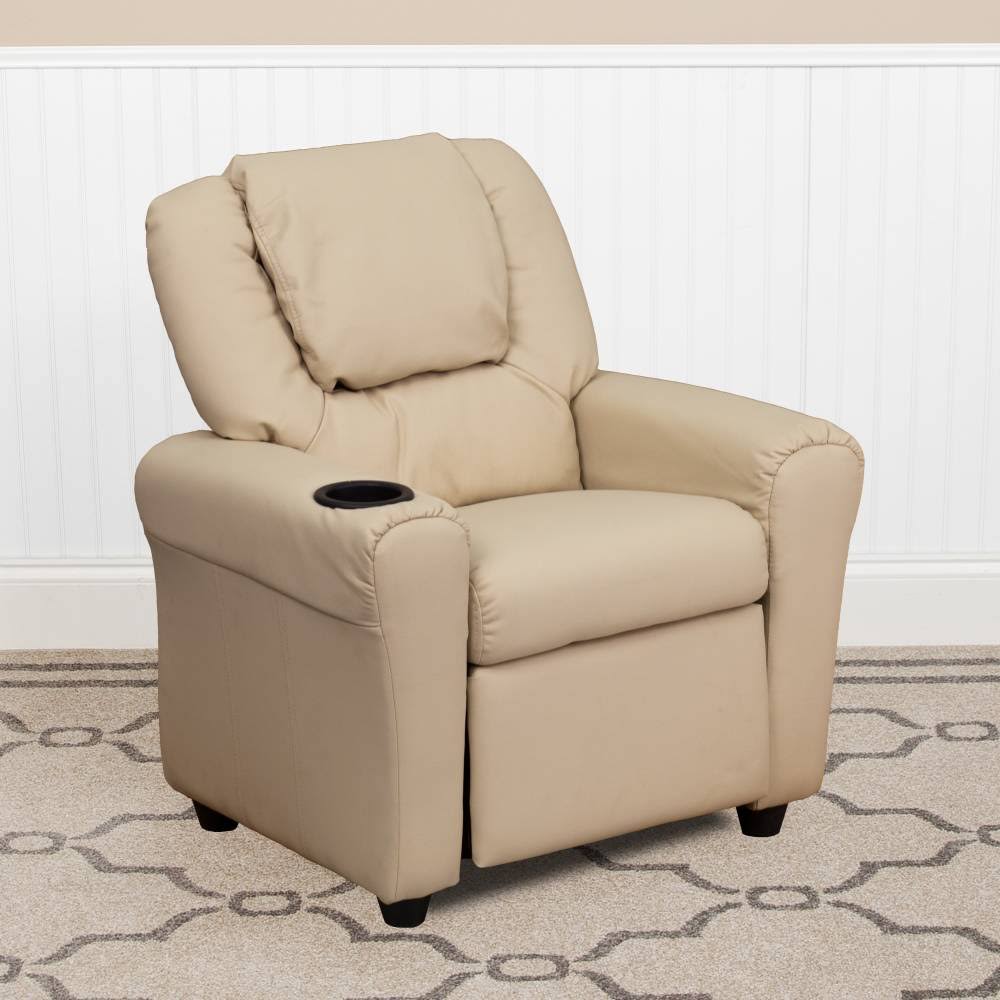 Light Blue Vinyl Kids Recliner with Cup Holder and Headrest O376275