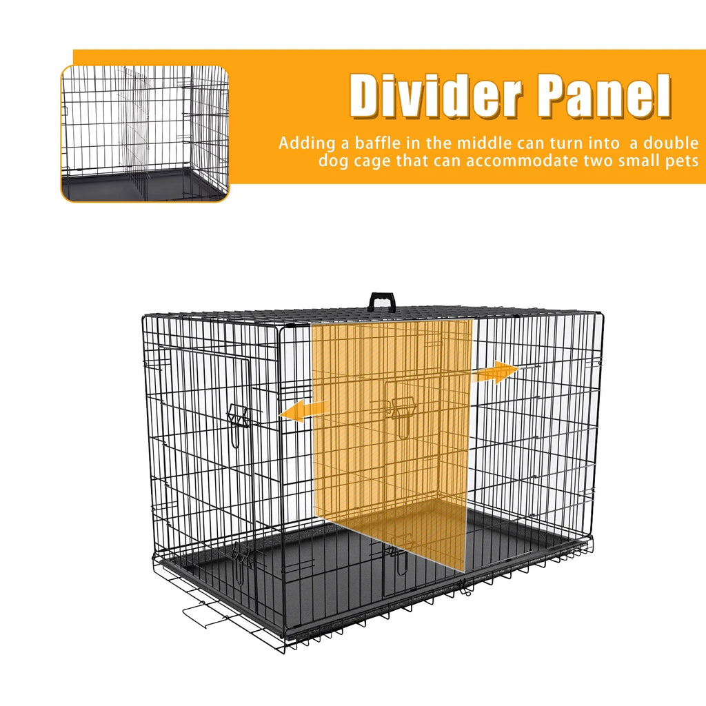 Black 42 inch Folding Wire Dog Crate with Divider and Double Door V979