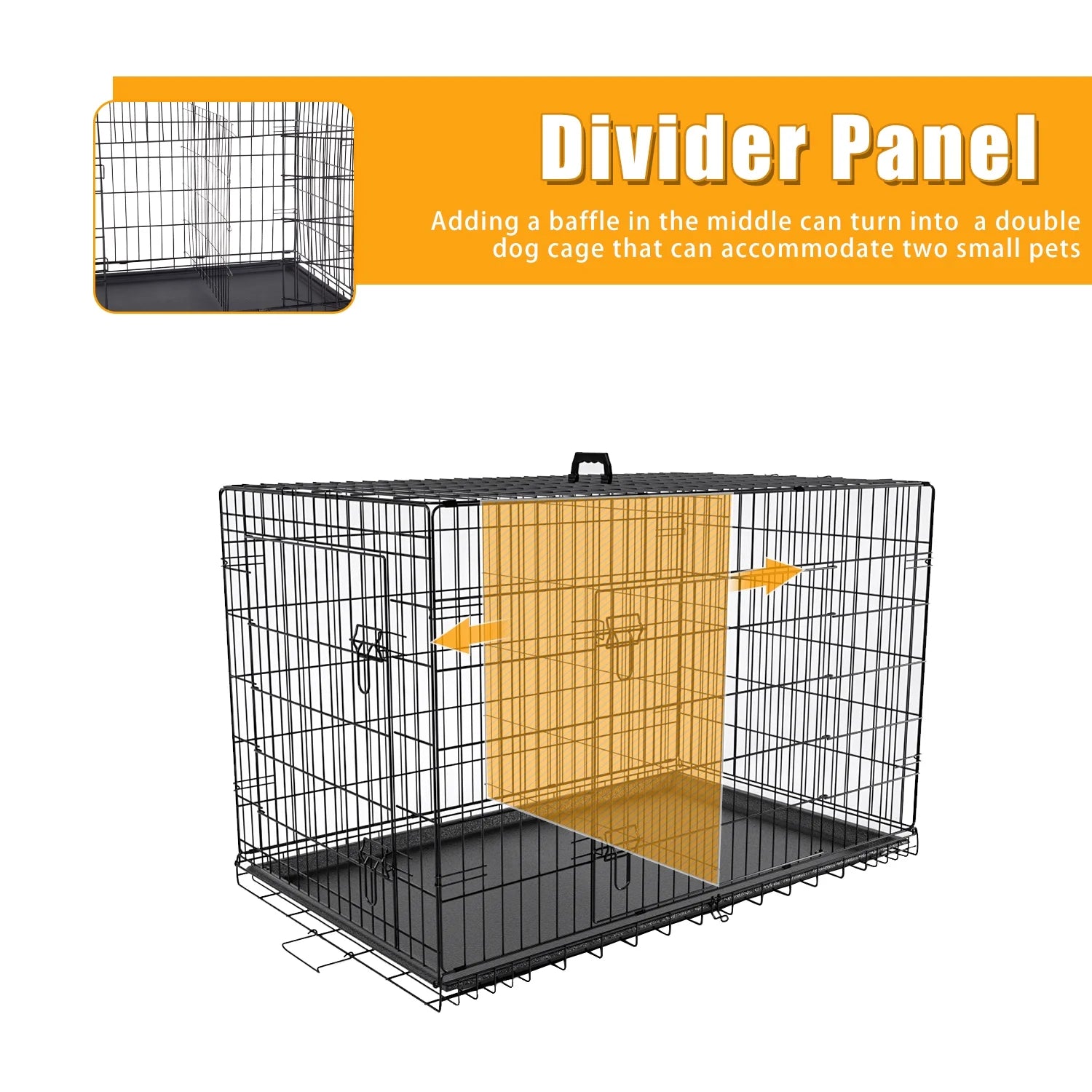 Black 42 inch Folding Wire Dog Crate with Divider and Double Door V979