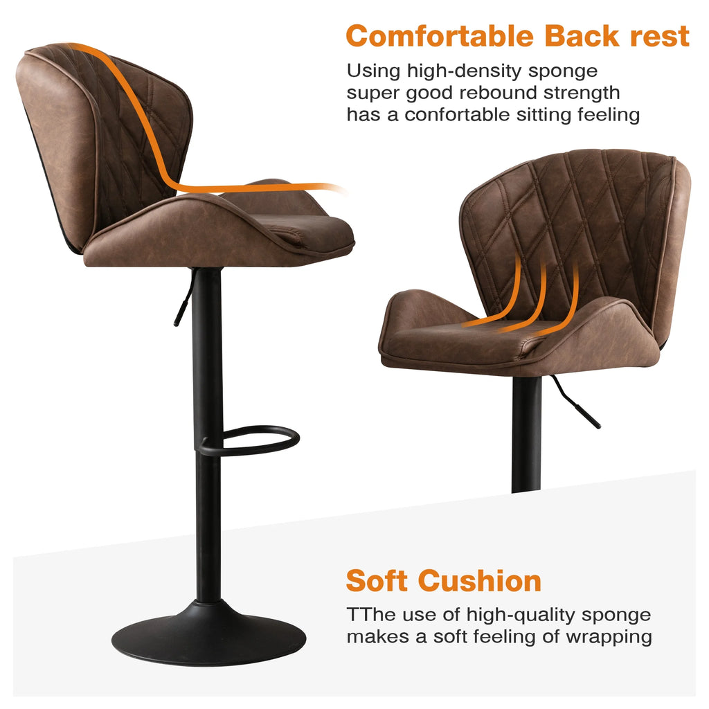 Brown Velvet Bar Stools Set of 2 with Armrest S3781