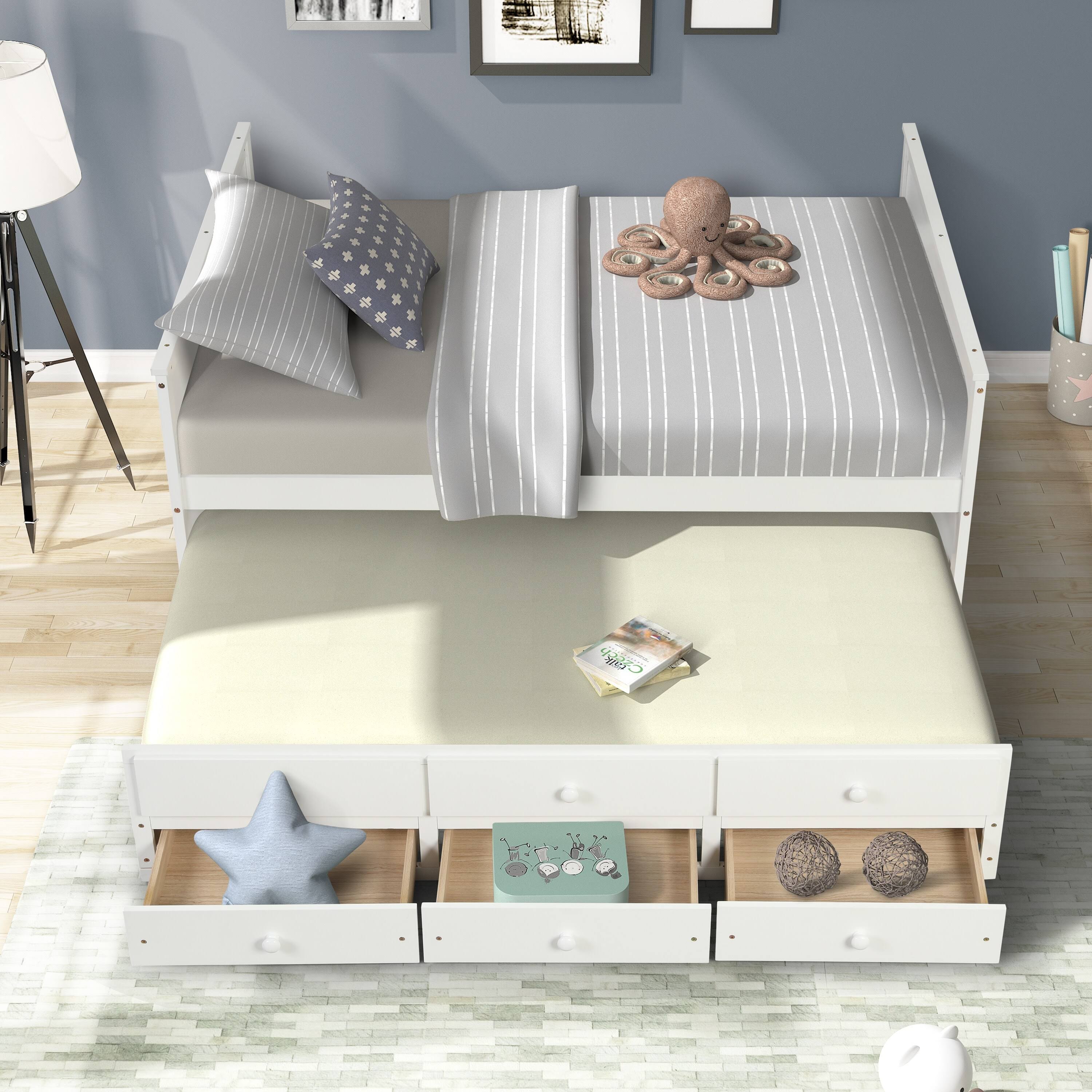 White Full Captain Bed with Twin Trundle and 3 Drawers H87822