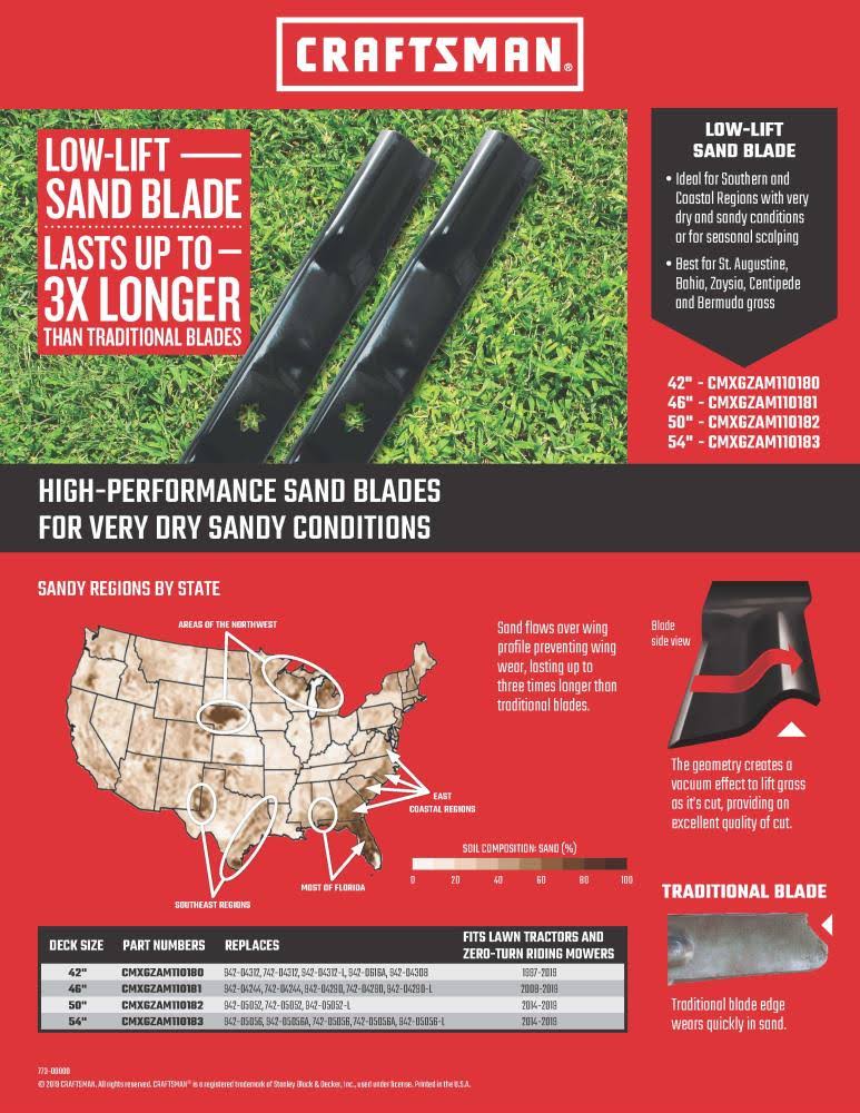 50-Inch Low-Lift Sand Lawn Mower Blade Set U516991