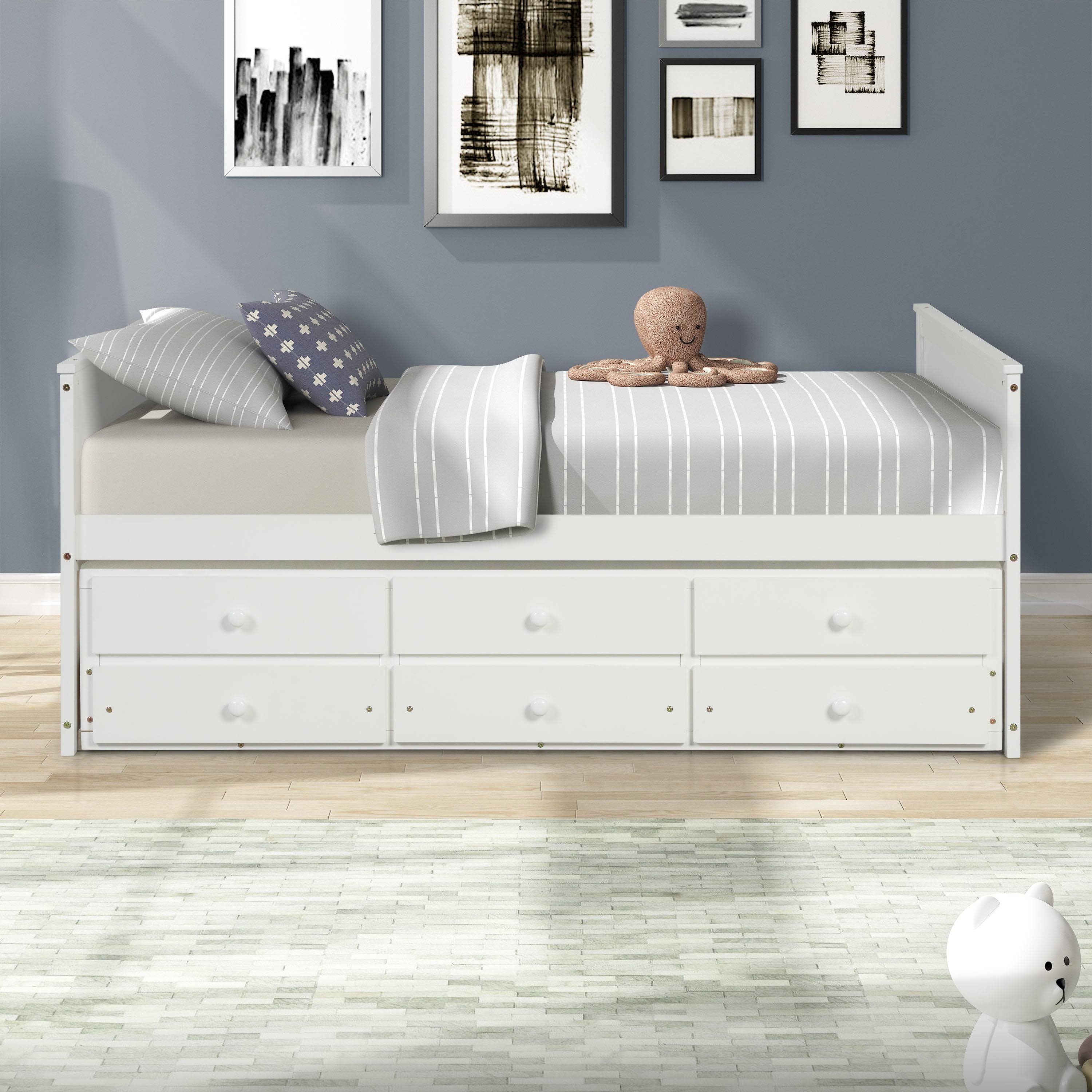 White Full Captain Bed with Twin Trundle and 3 Drawers H87822