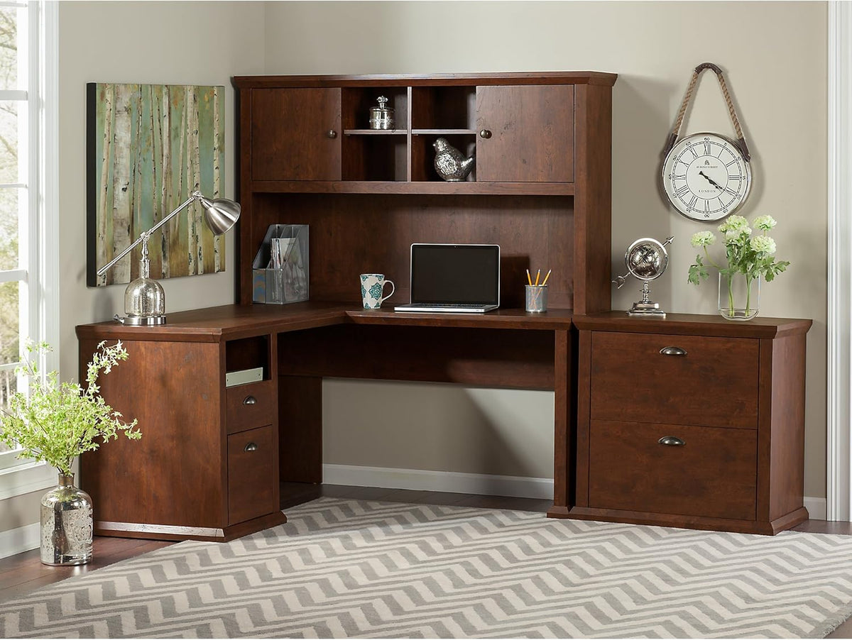 L Shaped Desk with Hutch and Lateral File Cabinet B7821