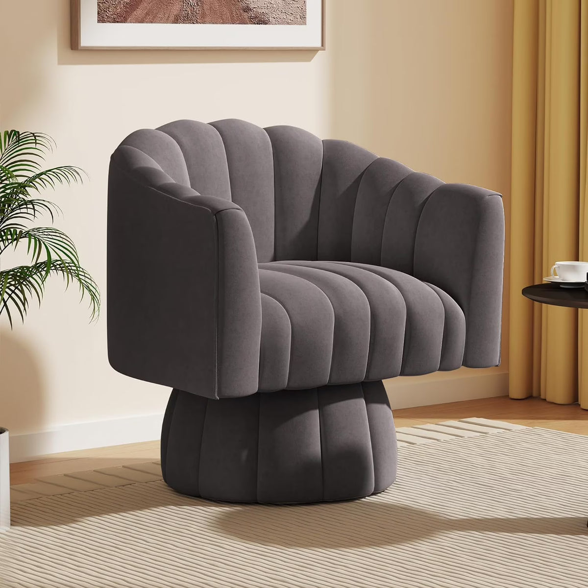 Grey Velvet Swivel Barrel Accent Sofa Chair X835996