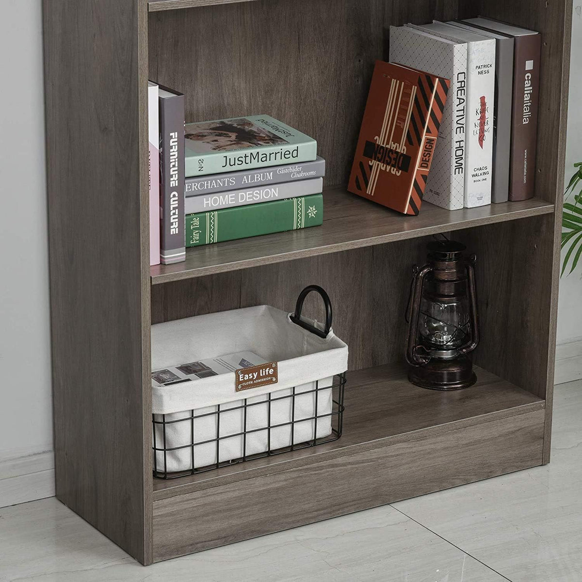Grey 3 Shelf Bookshelf and Bookcase Storage Unit T3402