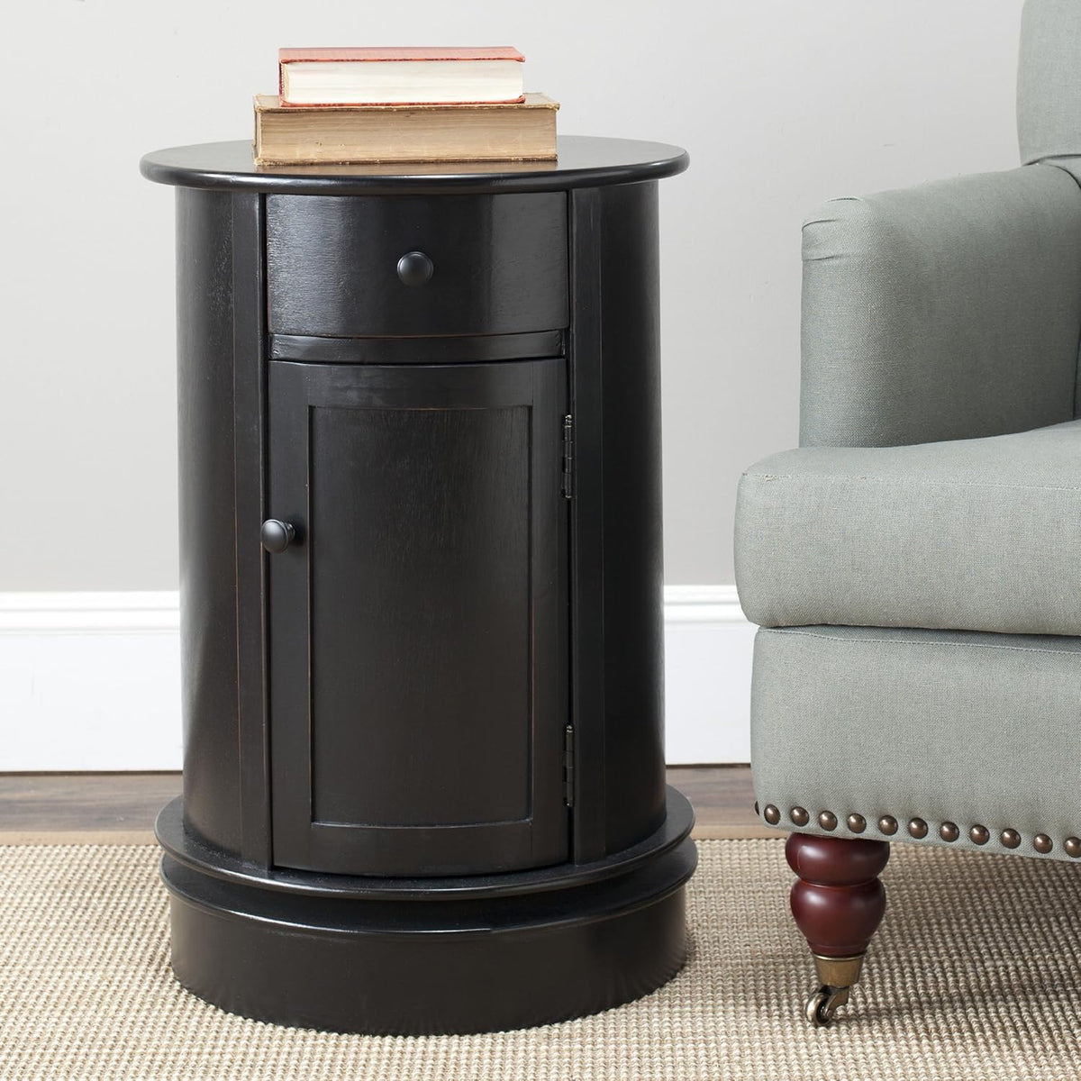 Dark Cherry Oval Swivel Storage End Table K989