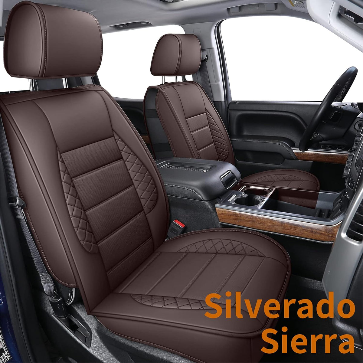 Black 2 pcs Faux Leather Seat Covers with Center Console Cover J86650