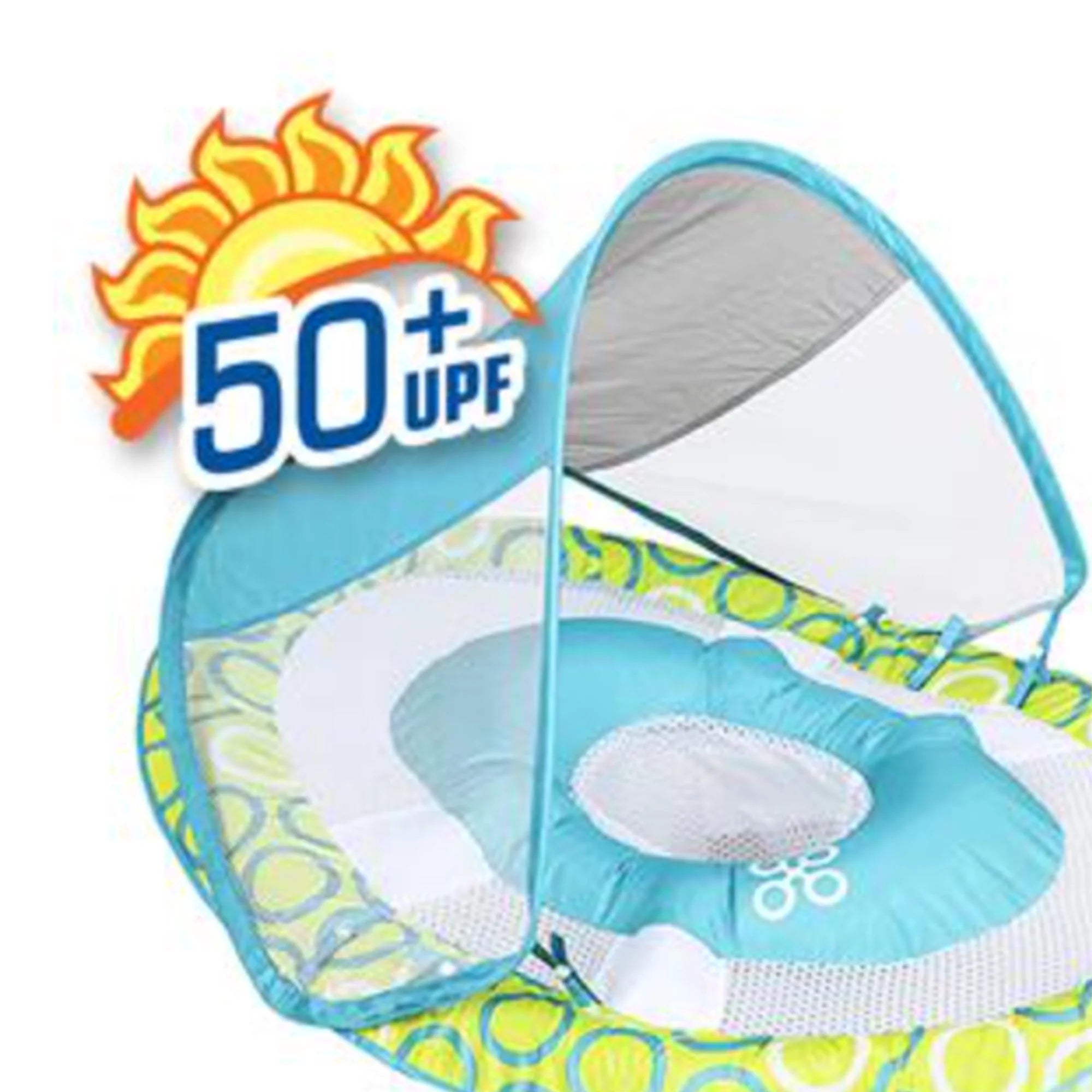 Green/Blue Inflatable Baby Spring Float with Removable UPF 50 Sun Canopy D2449