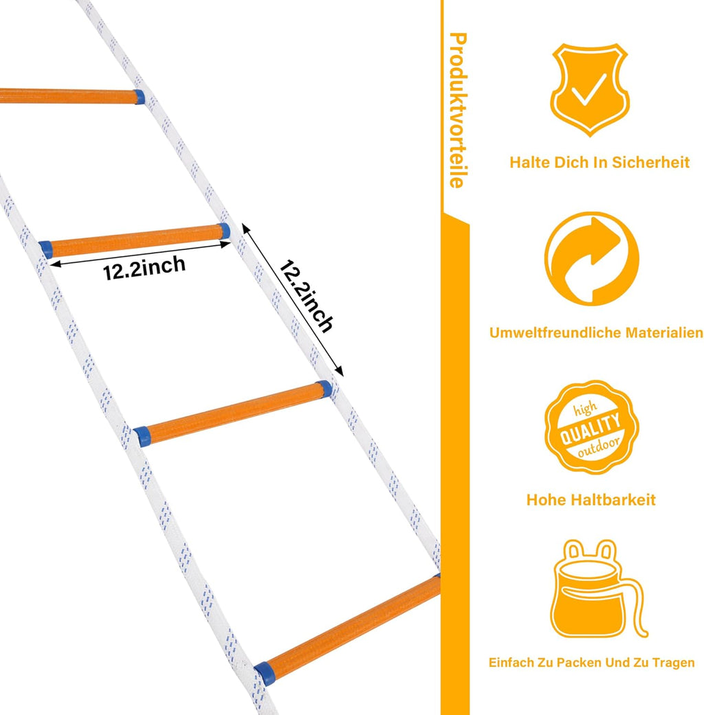 Emergency Fire Escape Ladder Flame Resistant Safety Extension Rope Ladder with 2 Hooks, 2M 6.6FT L340240