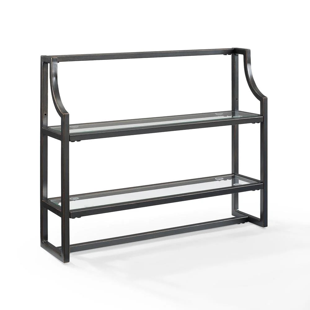 Oil Rubbed Bronze 2 Shelf Glass Metal Wall Shelf M387