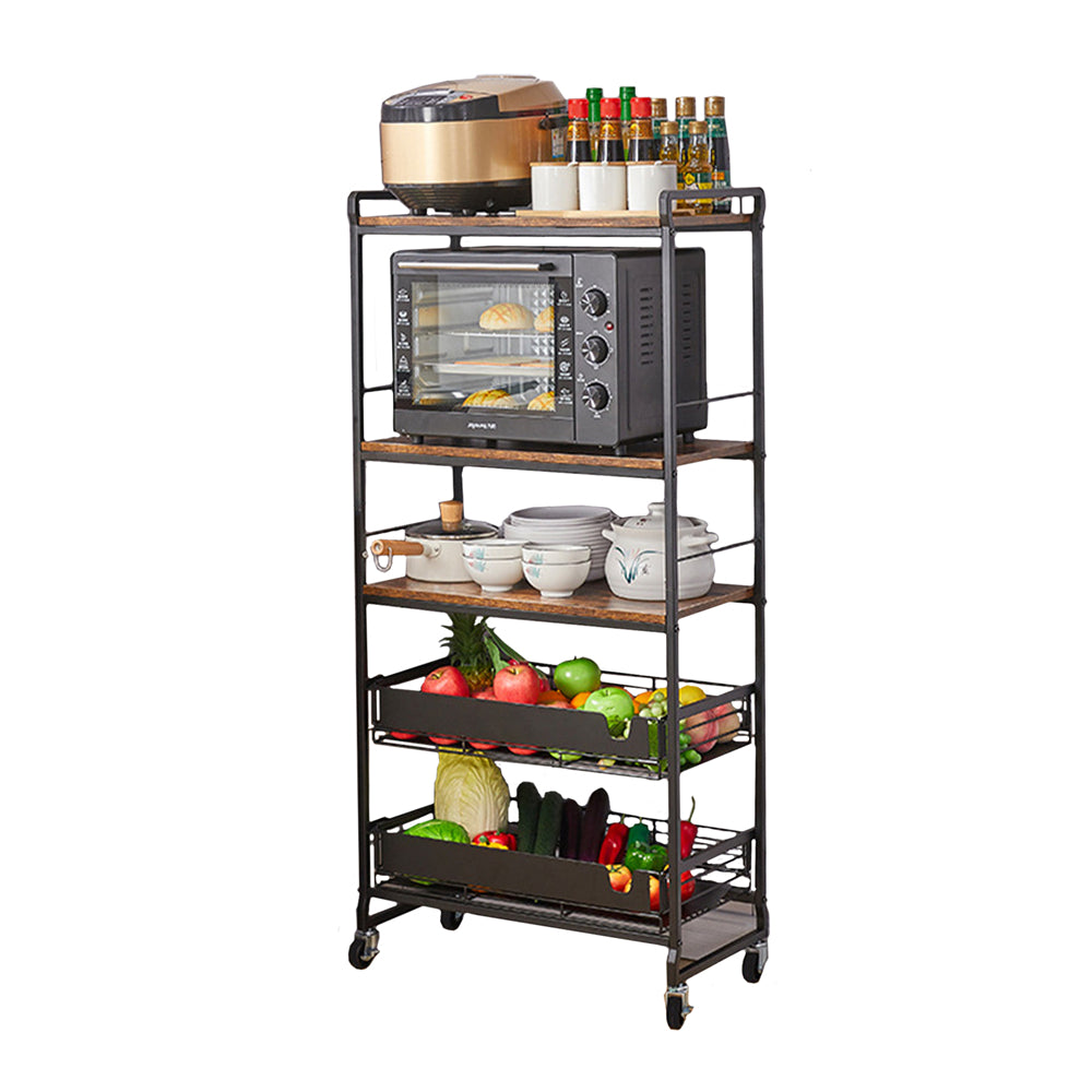 5 Tier Rolling Utility Trolley Cart with Sliding Drawers U10964
