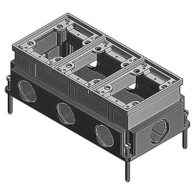 3 Gang Cast Iron Deep Floor Box Brass Trim O45256