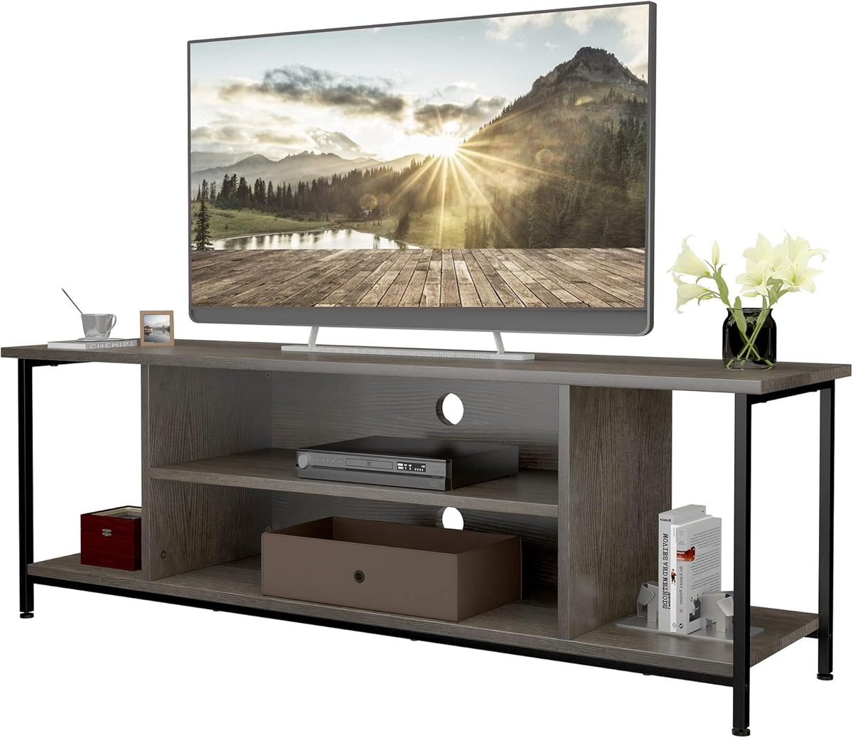 Charcoal TV Stand with Storage Shelving F69522