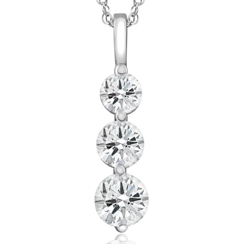 14k White Gold Three Stone Diamond Pendant G806