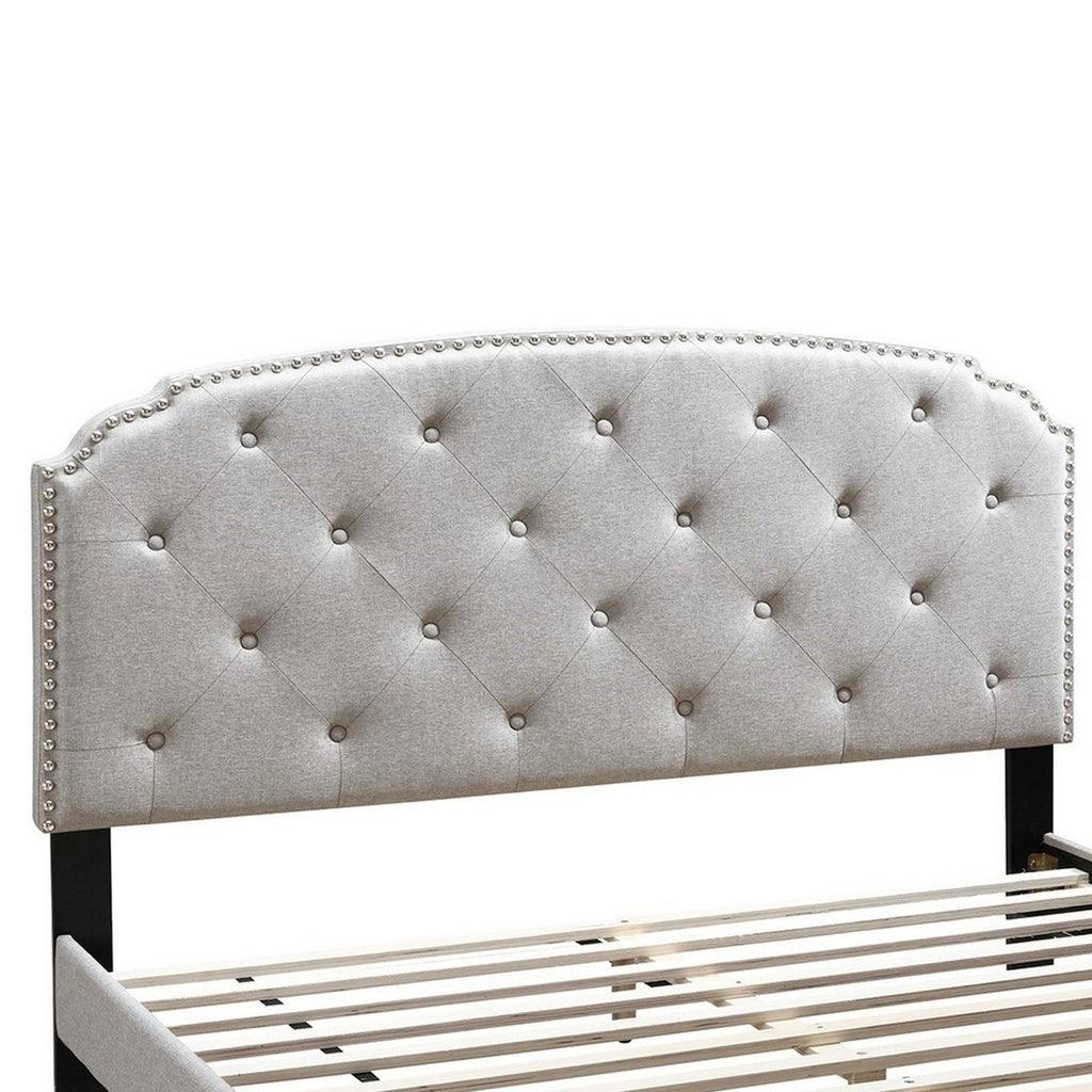 Twin Bed with Button Tufted Scalloped Headboard, Light Brown P418519