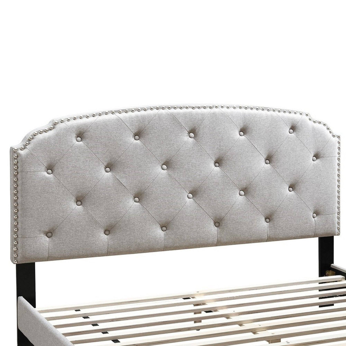 Twin Bed with Button Tufted Scalloped Headboard, Light Brown P418519