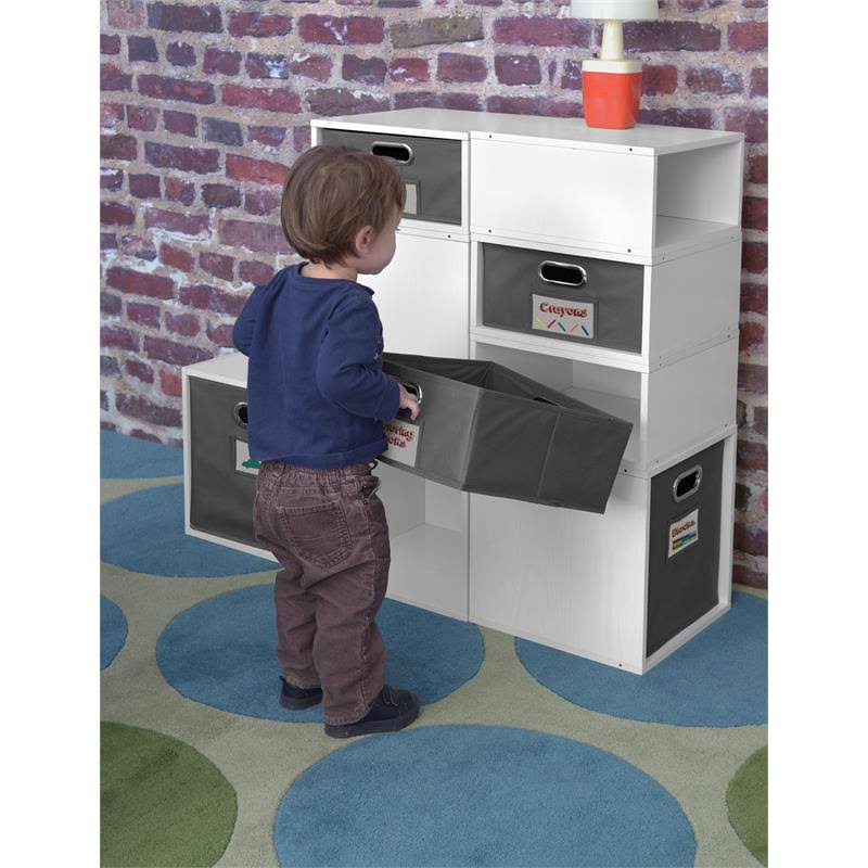 White Wood Grain/Black Storage Set with Foldable Storage Bins X13820