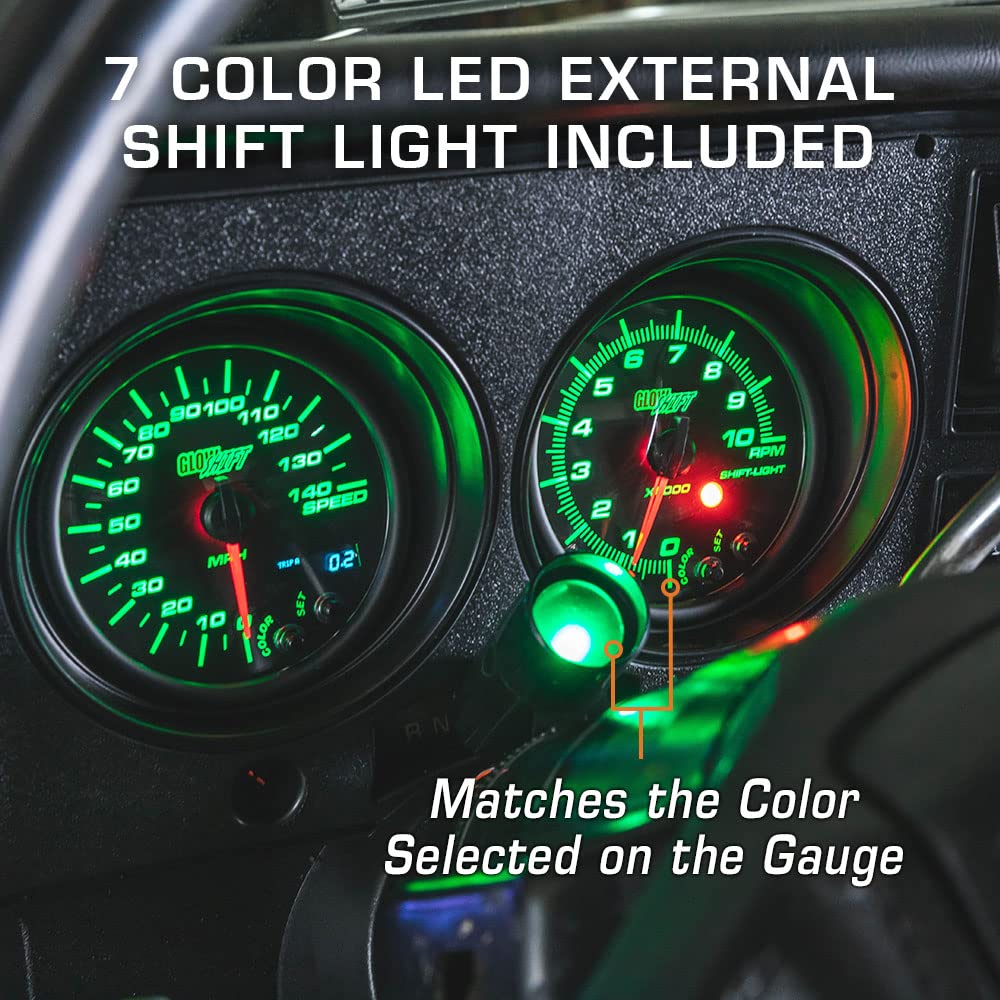 Tinted 7 Color 10,000 RPM Tachometer Gauge with Shift Light D530302