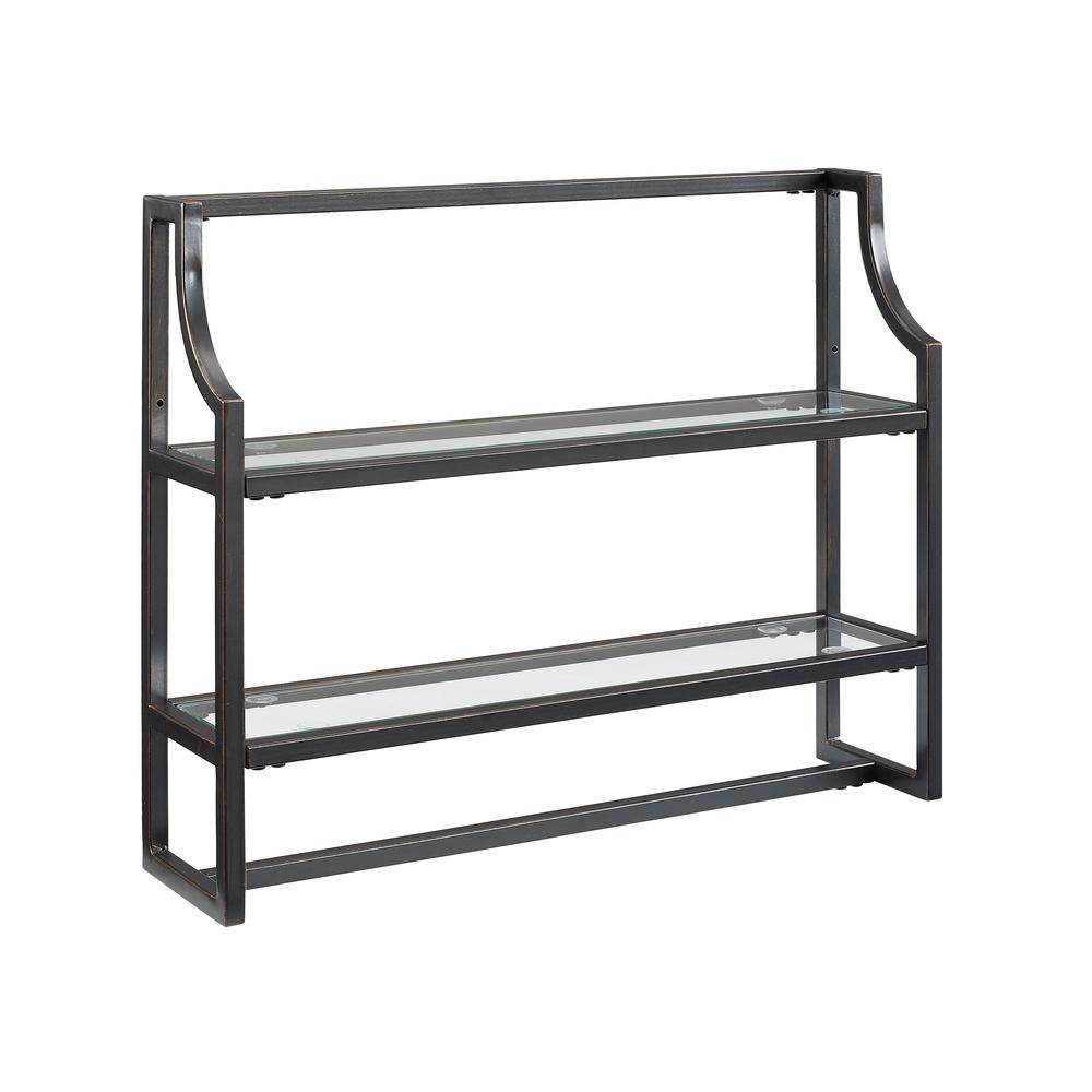 Oil Rubbed Bronze 2 Shelf Glass Metal Wall Shelf M387
