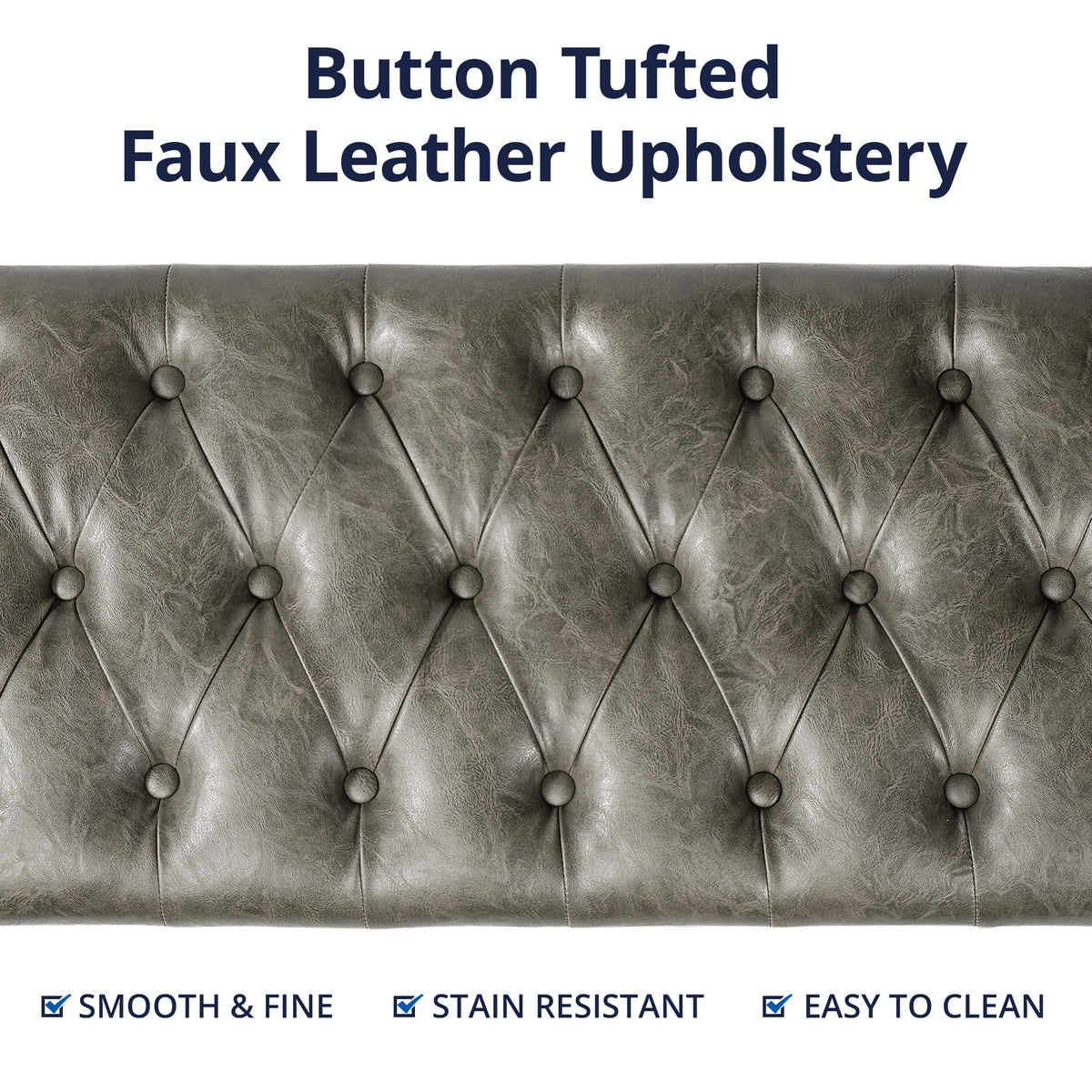 Gray Green Button Tufted Faux Leather Storage Bench F288310