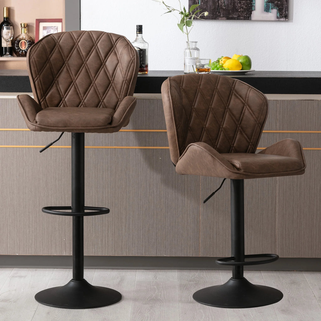 Brown Velvet Bar Stools Set of 2 with Armrest S3781