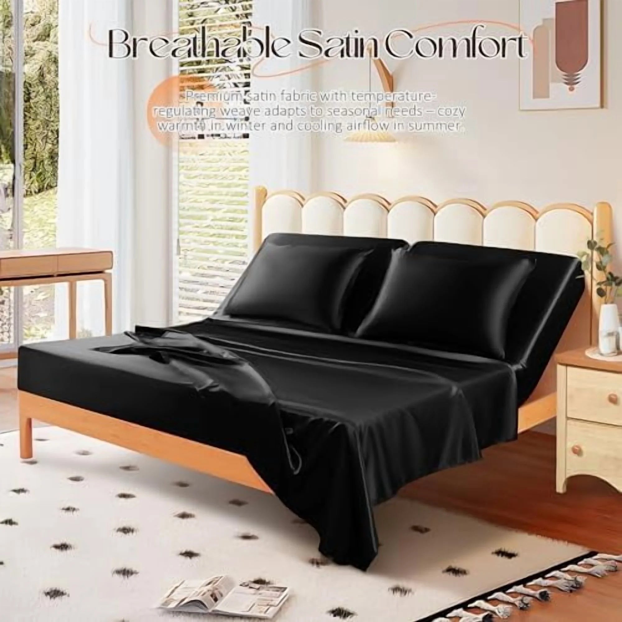 4Pcs Half Split Flex Head King Sheets Set with 14-16 Inch Deep Pockets V9059