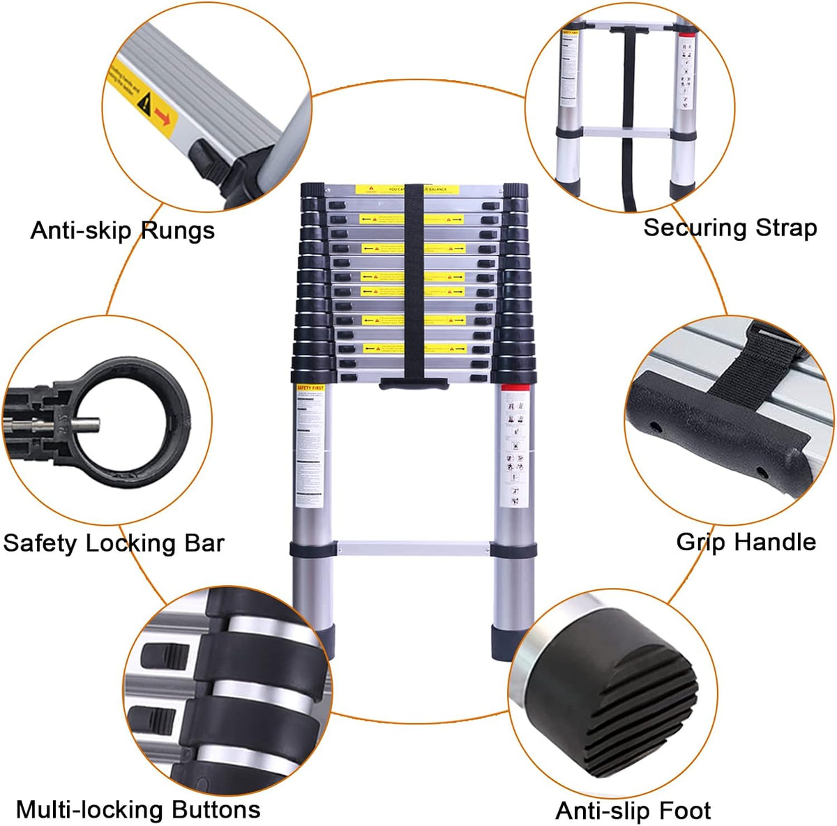 19.7FT Telescopic Extension Ladder, 330LB Capacity N251