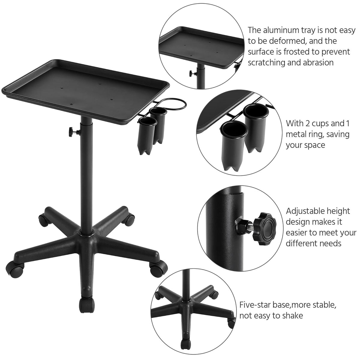 Black Rolling Aluminum Utility Cart with 5 Casters U53492