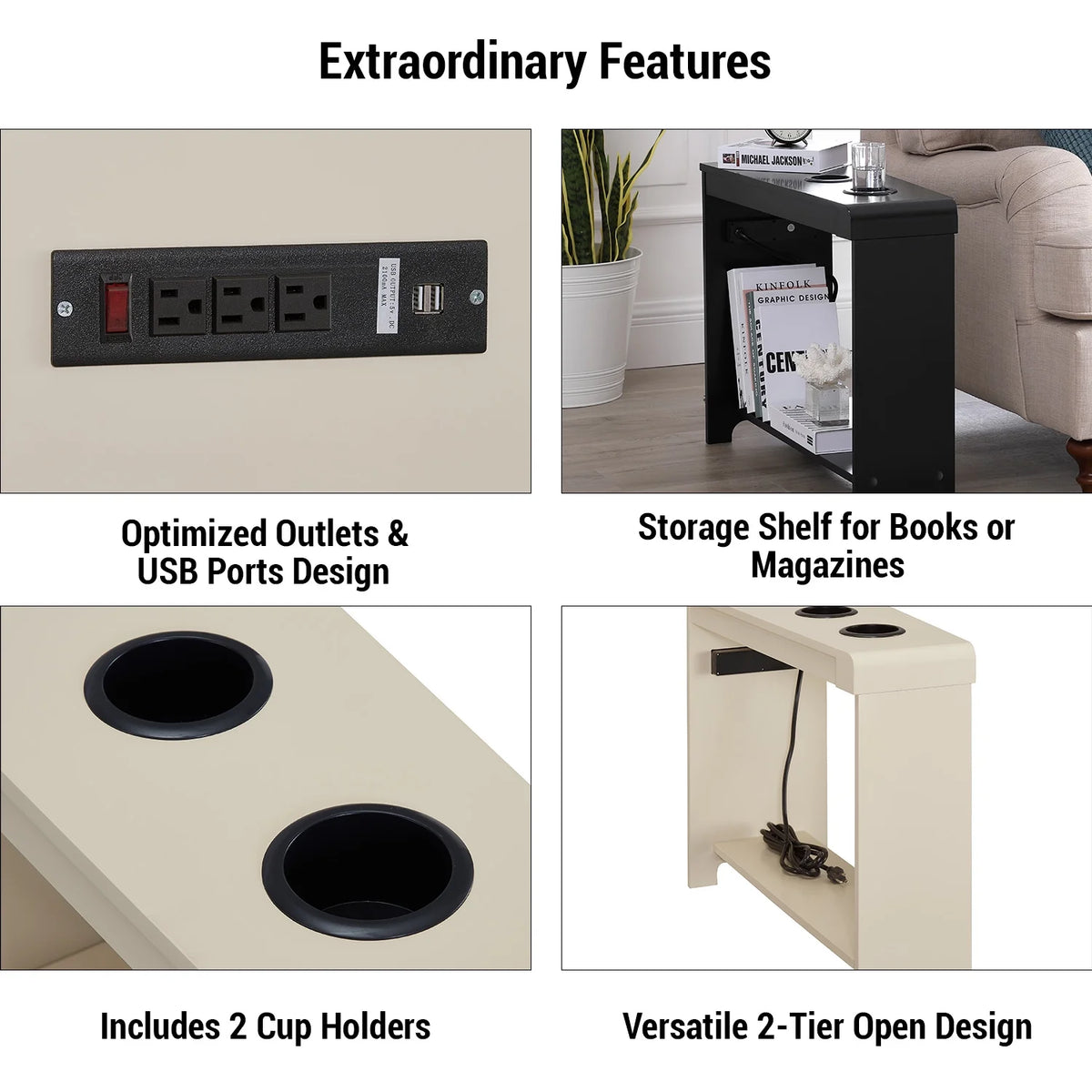 Narrow End Table with Charging Station Q550888