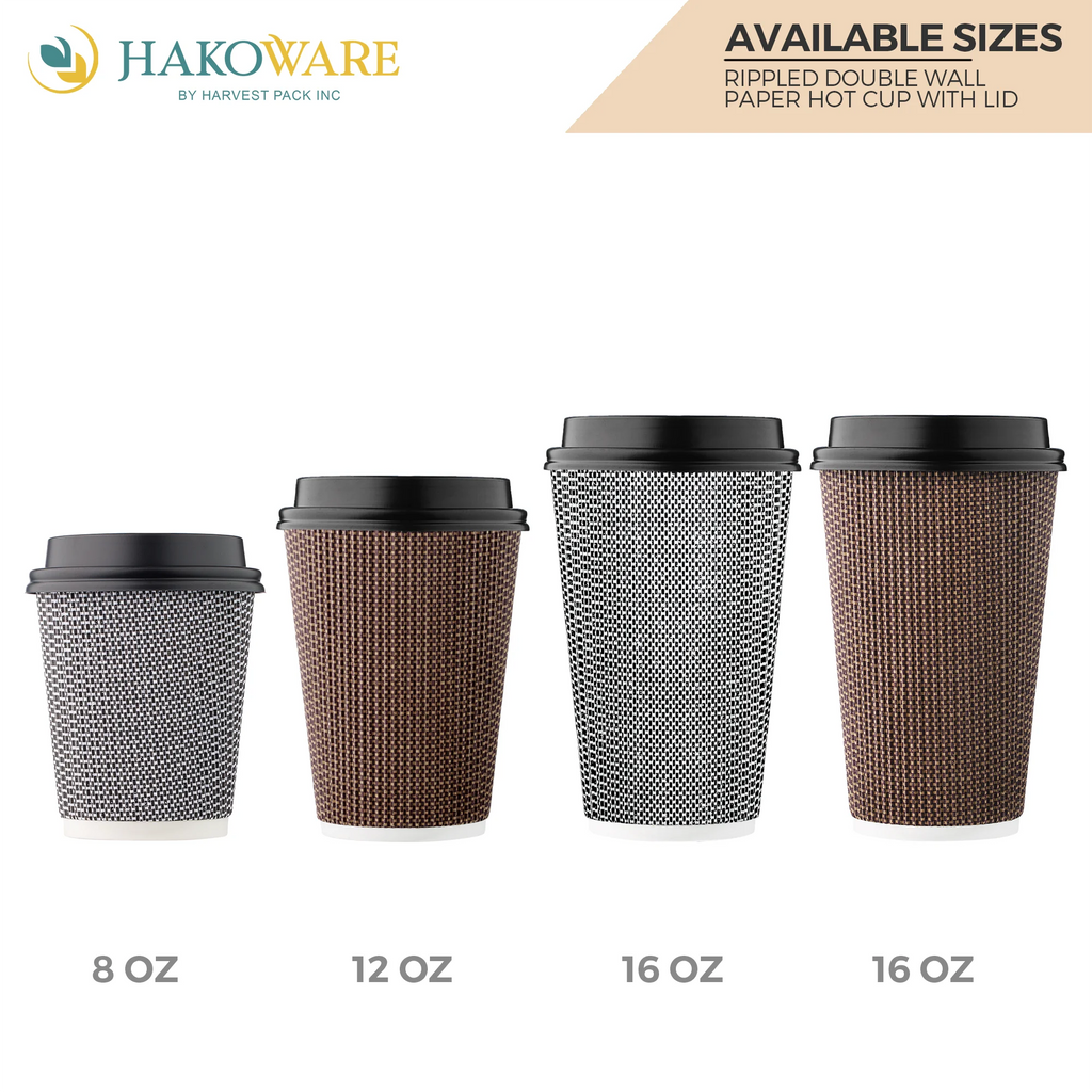 Disposable 12 fl oz Brown Rippled Double-Walled Paper Hot Cup with Lid 400 Sets Y60724
