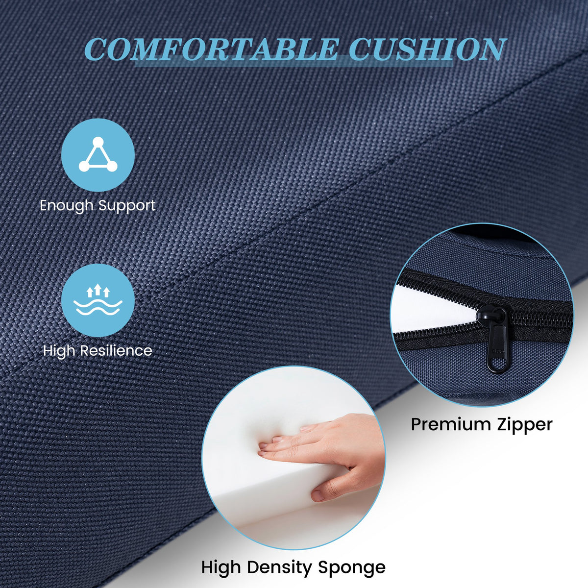 2 Pack Navy Blue Outdoor Chaise Lounge Cushion I16563