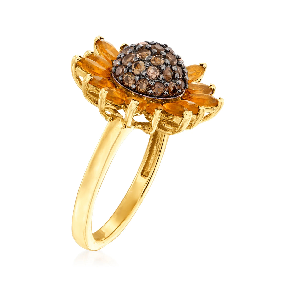 1.70 ct. t.w. Citrine and .80 ct. t.w. Smoky Quartz Sunflower Ring in 18kt Gold Over Sterling D499