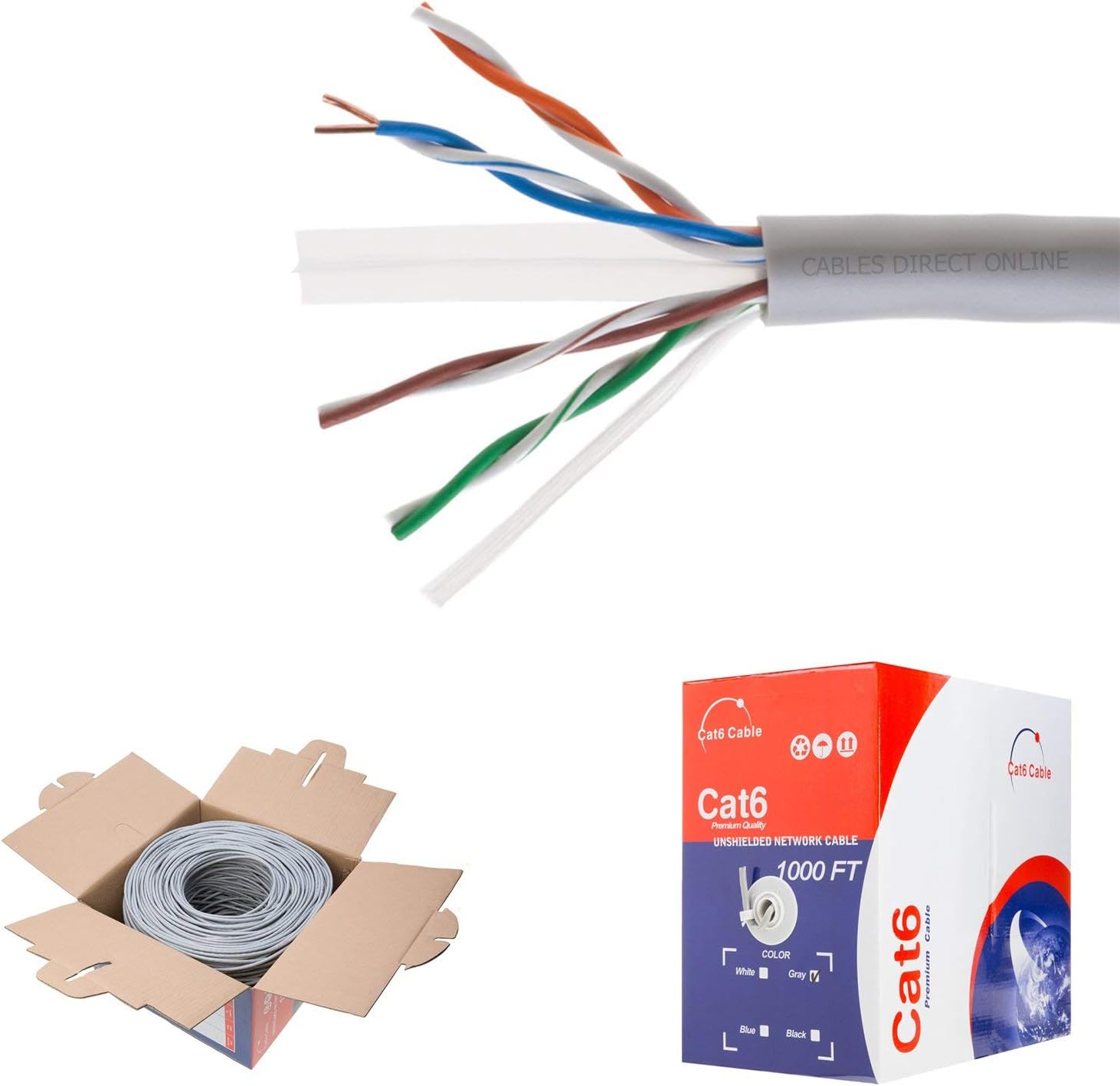 CAT6 1000ft UTP Blue Ethernet Solid Cable 23AWG V475
